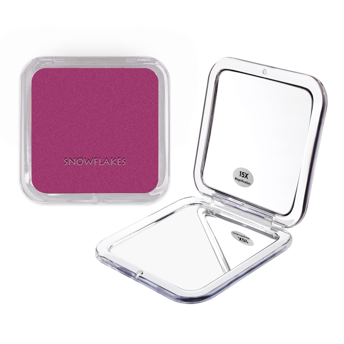 Snowflakes Compact Travel Magnifying Mirror 1X/15X - 3.3&quot; Purple Foldable Pocket Mirror