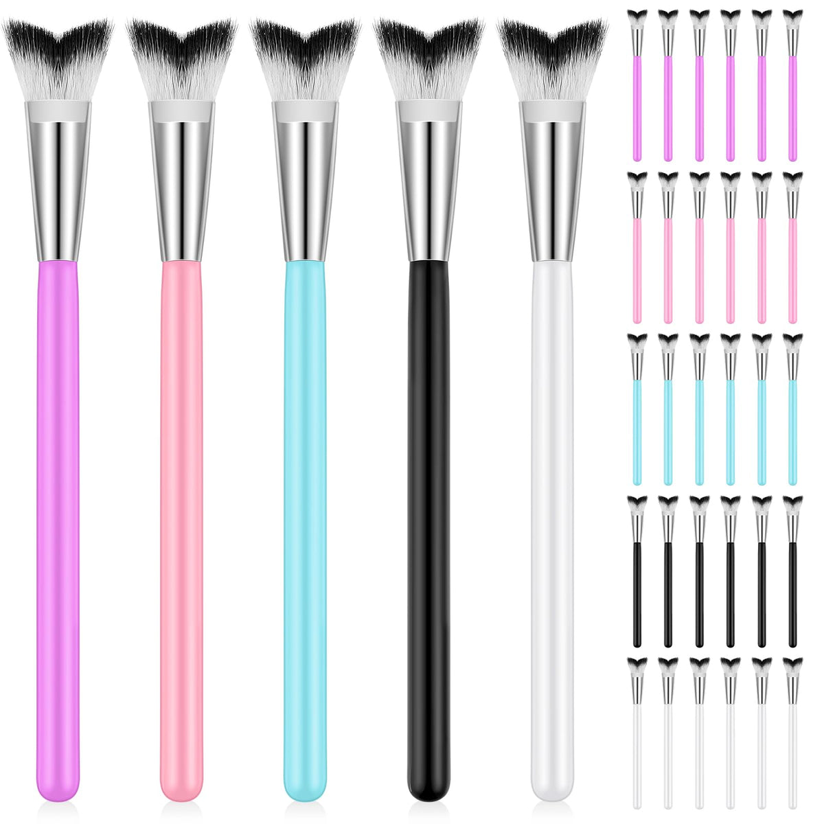 Mifoci 30 Pcs Curved Fluffy Lash Cleaning Brushes - Soft Makeup Remover, 5 Colors For Home & Salon