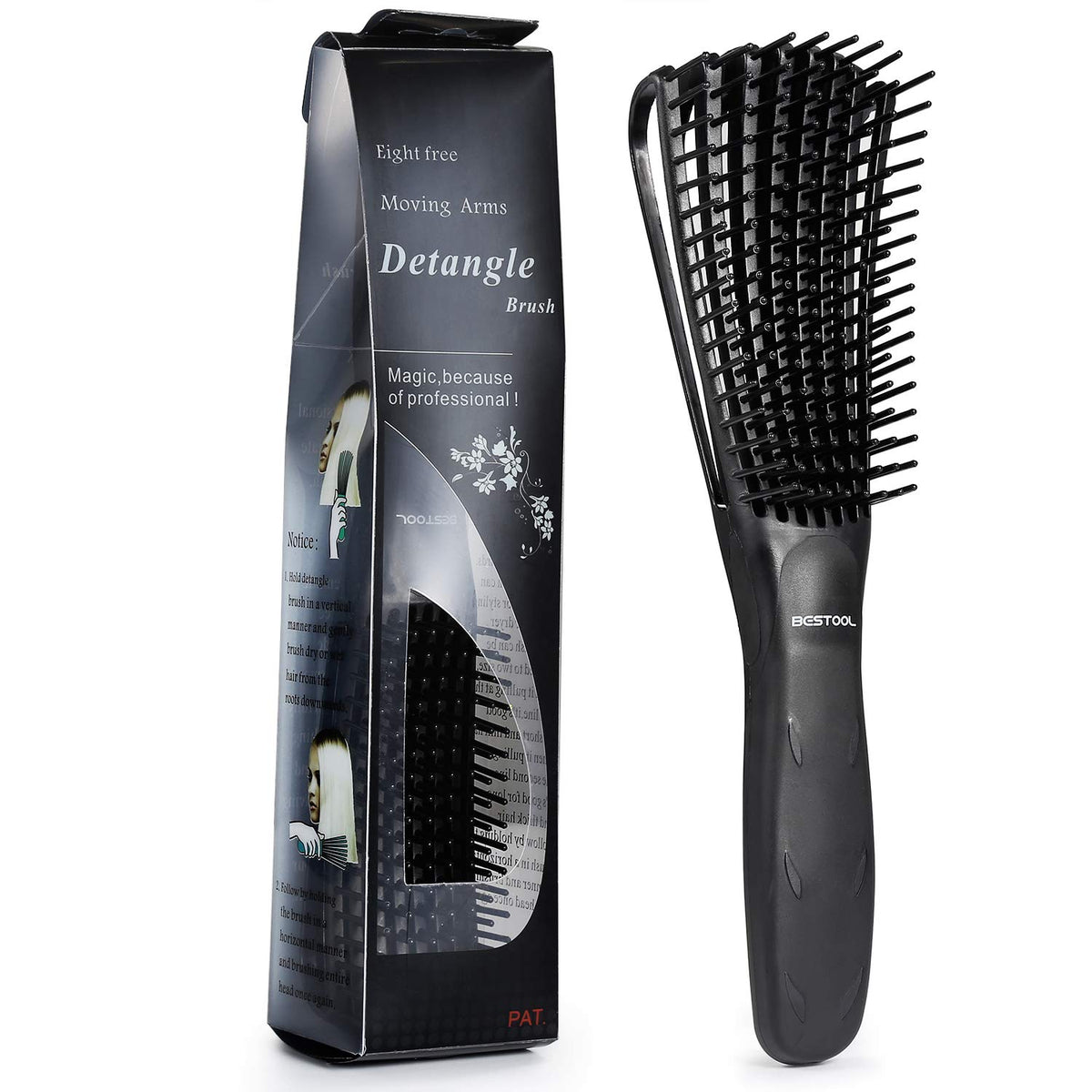 BESTOOL Detangling Brush for Natural Black/Curly Hair - Pain-Free Wet/Dry Detangler, Black