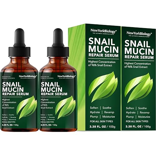 New York Biology Snail Mucin Serum, 3.38 Fl Oz, Hydrating Moisturizer For Dry Skin, 2 Pack