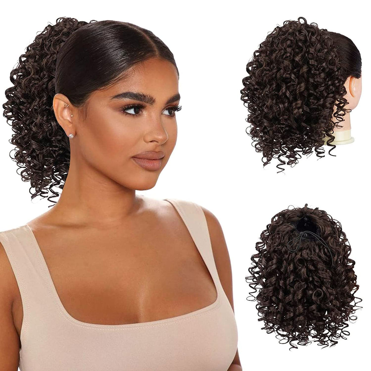 Peacoco 10&quot; Afro Curly Ponytail Extension For Black Women - Drawstring Synthetic Hair Piece (4#)