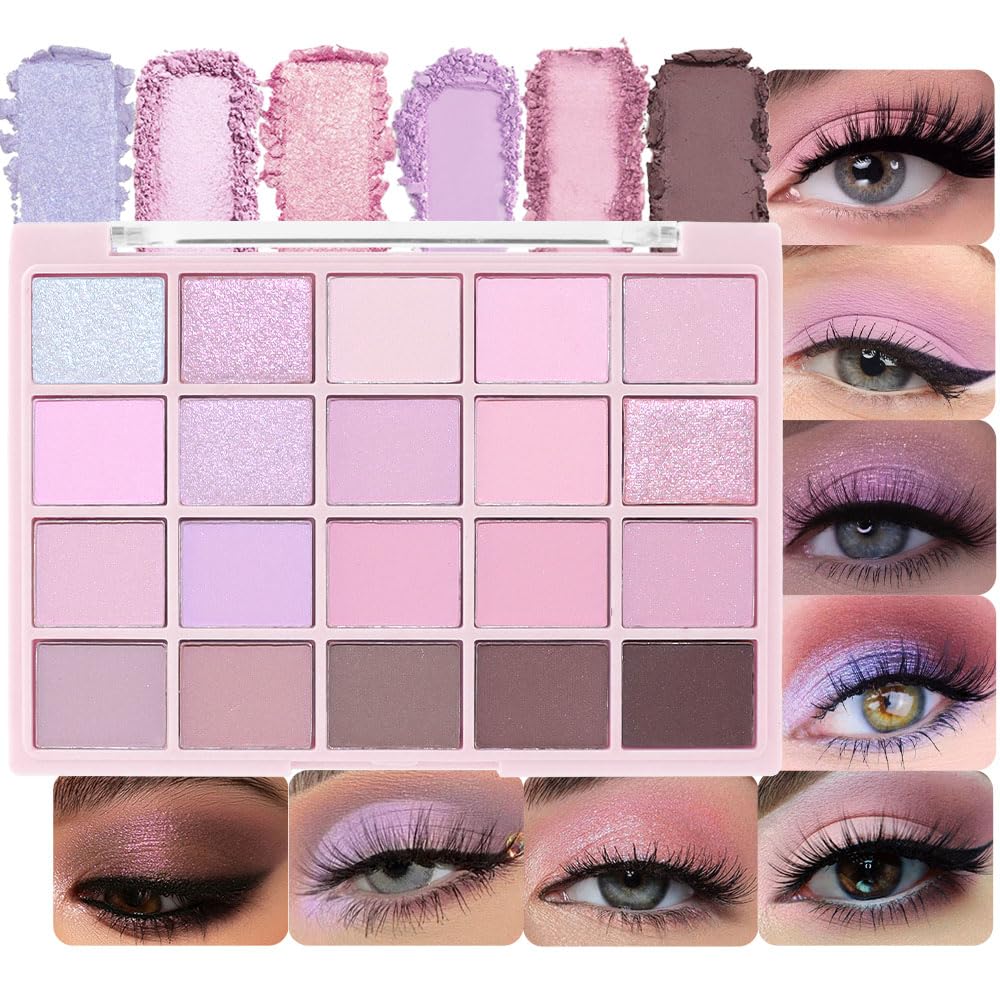 Cakaila 20 Colors Matte Eyeshadow Palette - Light Purple Pink Nude, Long Lasting & Waterproof