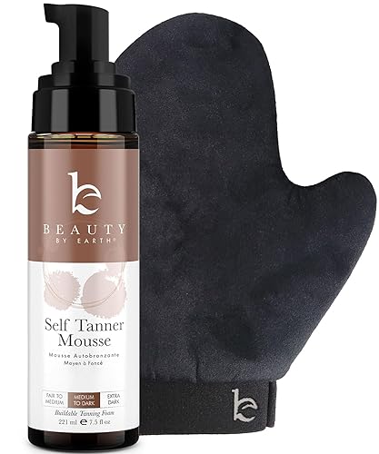 Beauty By Earth Self Tanner Mousse Kit - Natural & Organic Medium To Dark Tanning Foam 7.5 Fl Oz