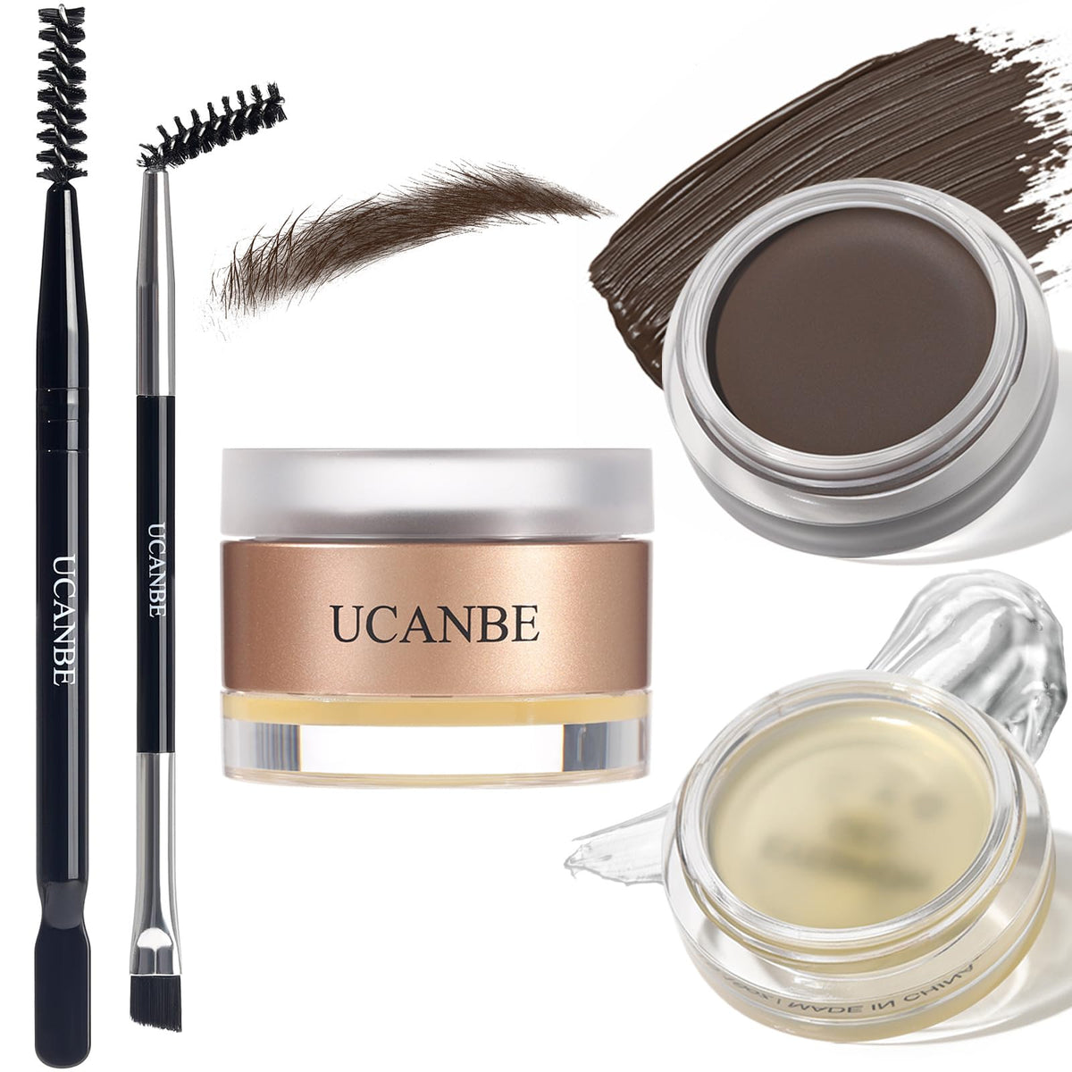 Ucanbe Waterproof Eyebrow Gel & Wax Kit - 2-In-1 With Dual-Ended Brush, Black Brown Pomade