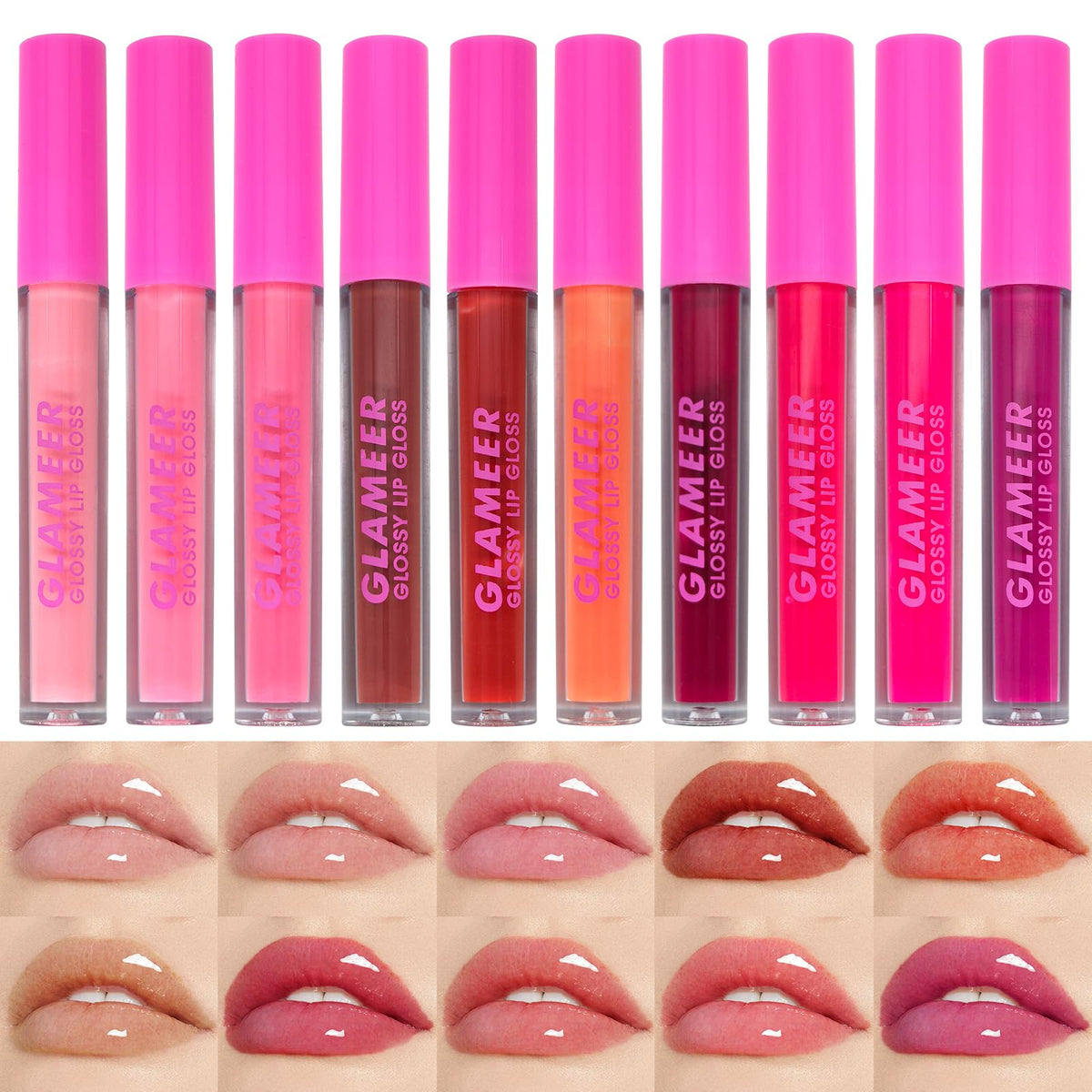 Glameer 10 Colors Liquid Matte Lipstick Set - Waterproof, Long Lasting, Bright Red Lipstick