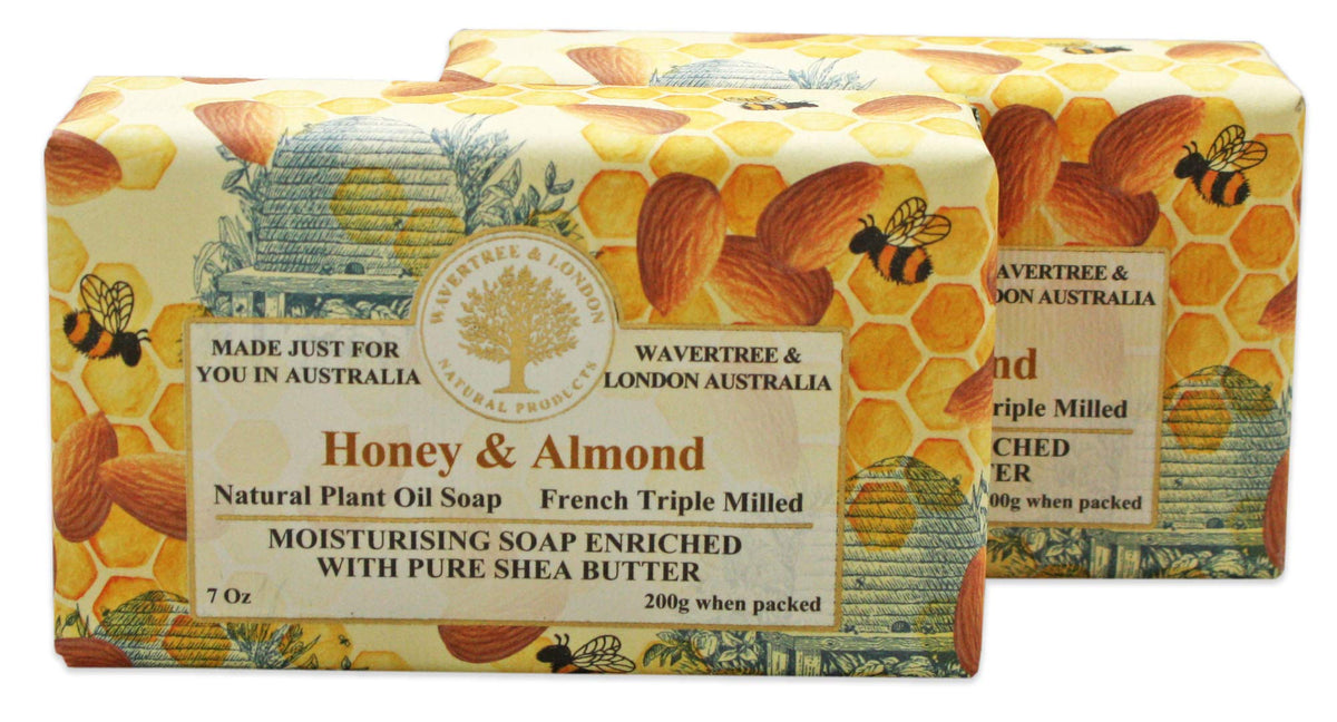 Wavertree & London Honey Almond Soap Bars - 7Oz Moisturizing Natural French-Milled (2 Pack)