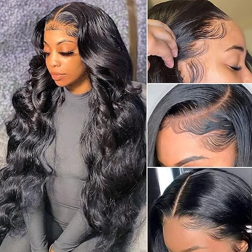 Pizazz 22&quot; Body Wave Lace Frontal Wig - 180 Density Human Hair for Black Women, Natural Black