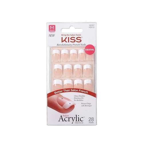 Kiss Acrylic French Nails - 28 Count Medium Length Nude, Pack Of 6 For Salon-Quality Manicure