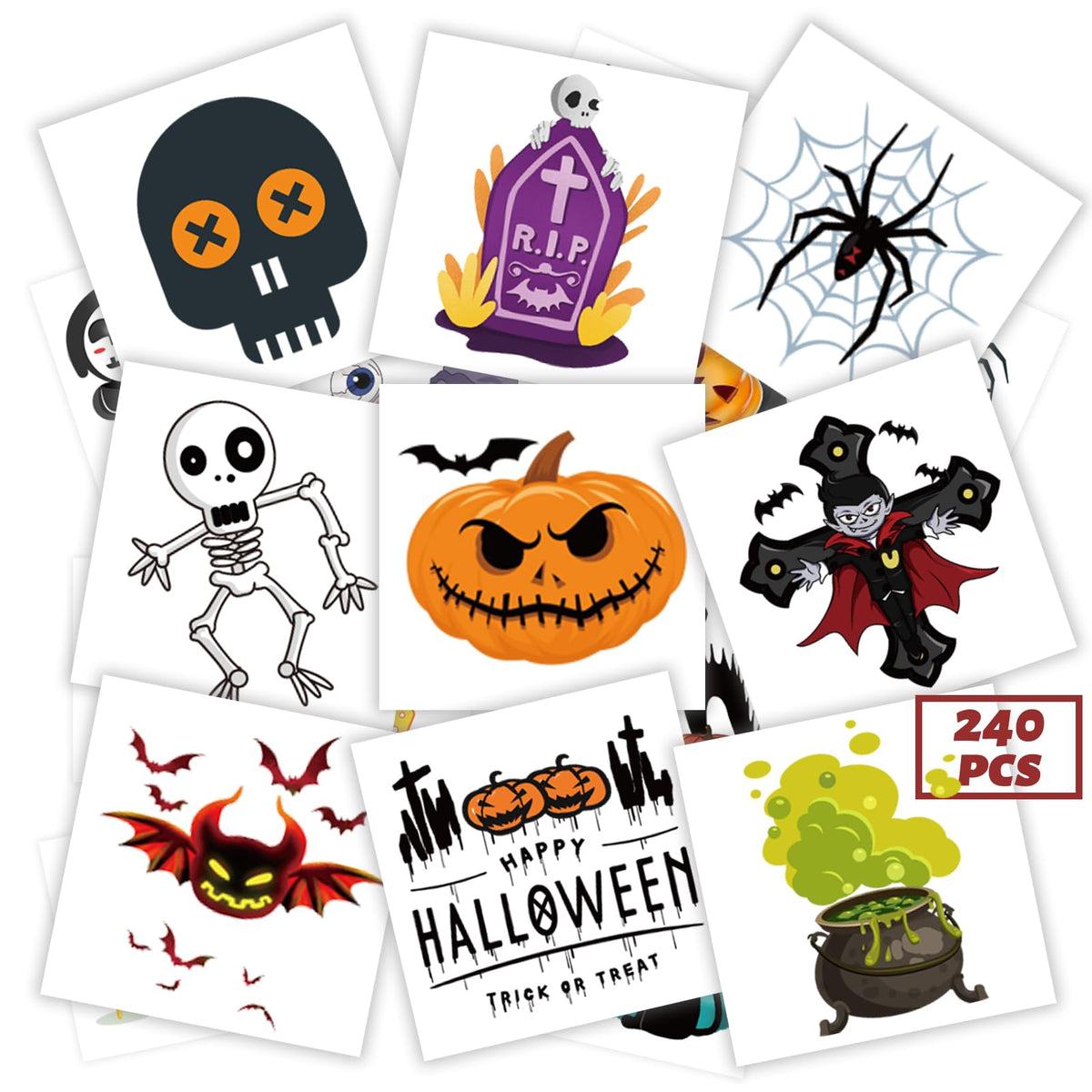 Winthrop 240 Pcs Halloween Temporary Tattoos For Kids - Waterproof Stickers, 60 Designs