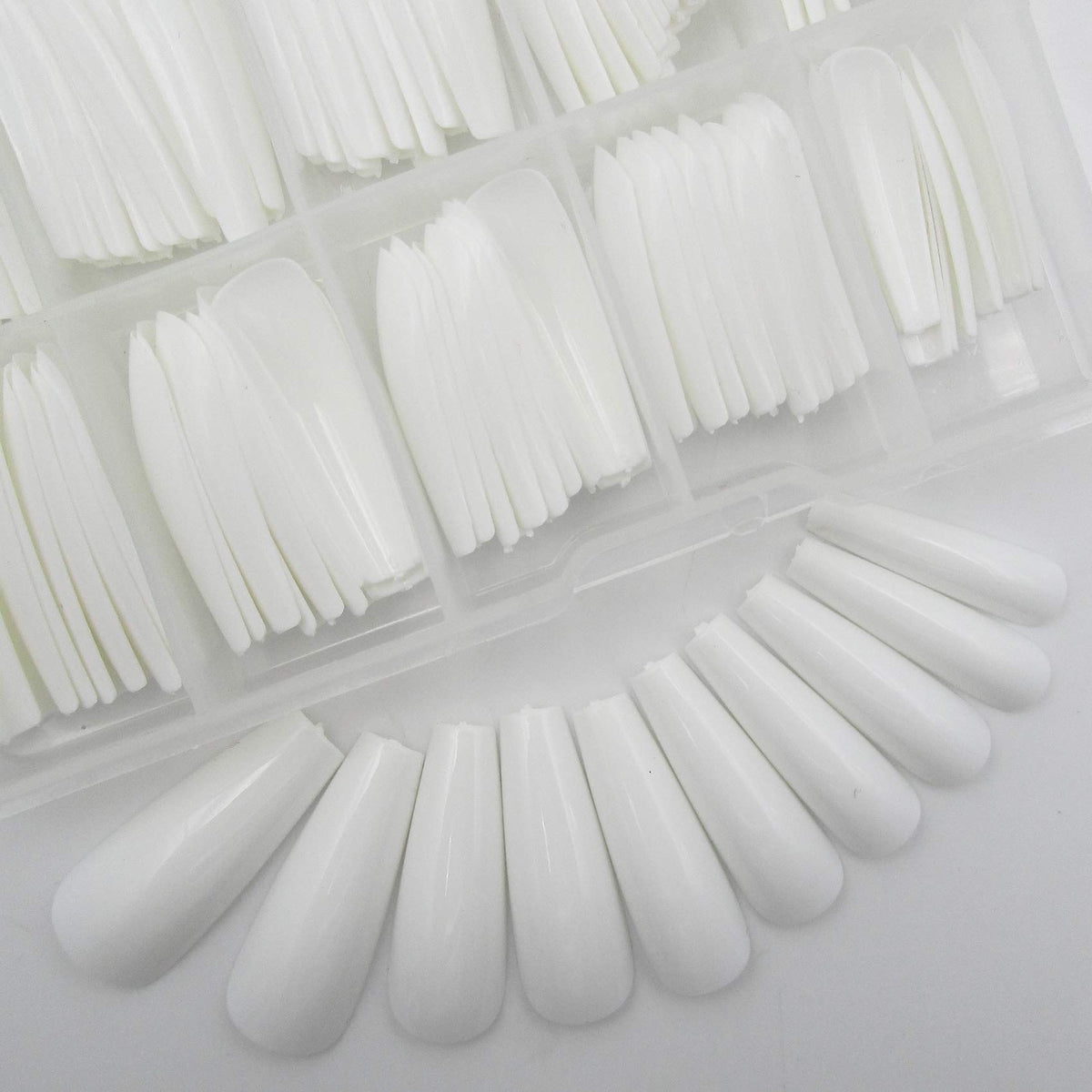 Lifextol White Colored Coffin Press on Nails - 100pc Long Ballerina Acrylic Nail Tips