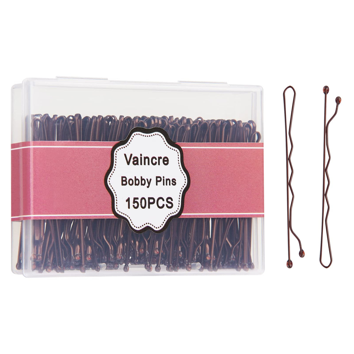 Vaincre 150 Count Brown Bobby Pins With Storage Case - Pain-Free Hair Accessories For Women & Girls