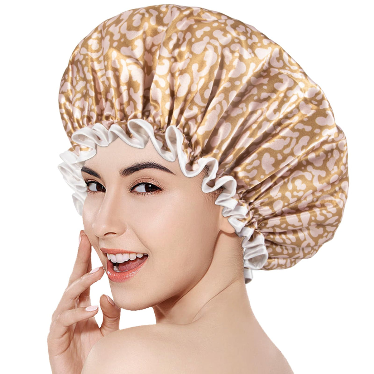 Aquior Leopard Shower Cap For Women - Reusable, Waterproof, Fits Long Thick Hair