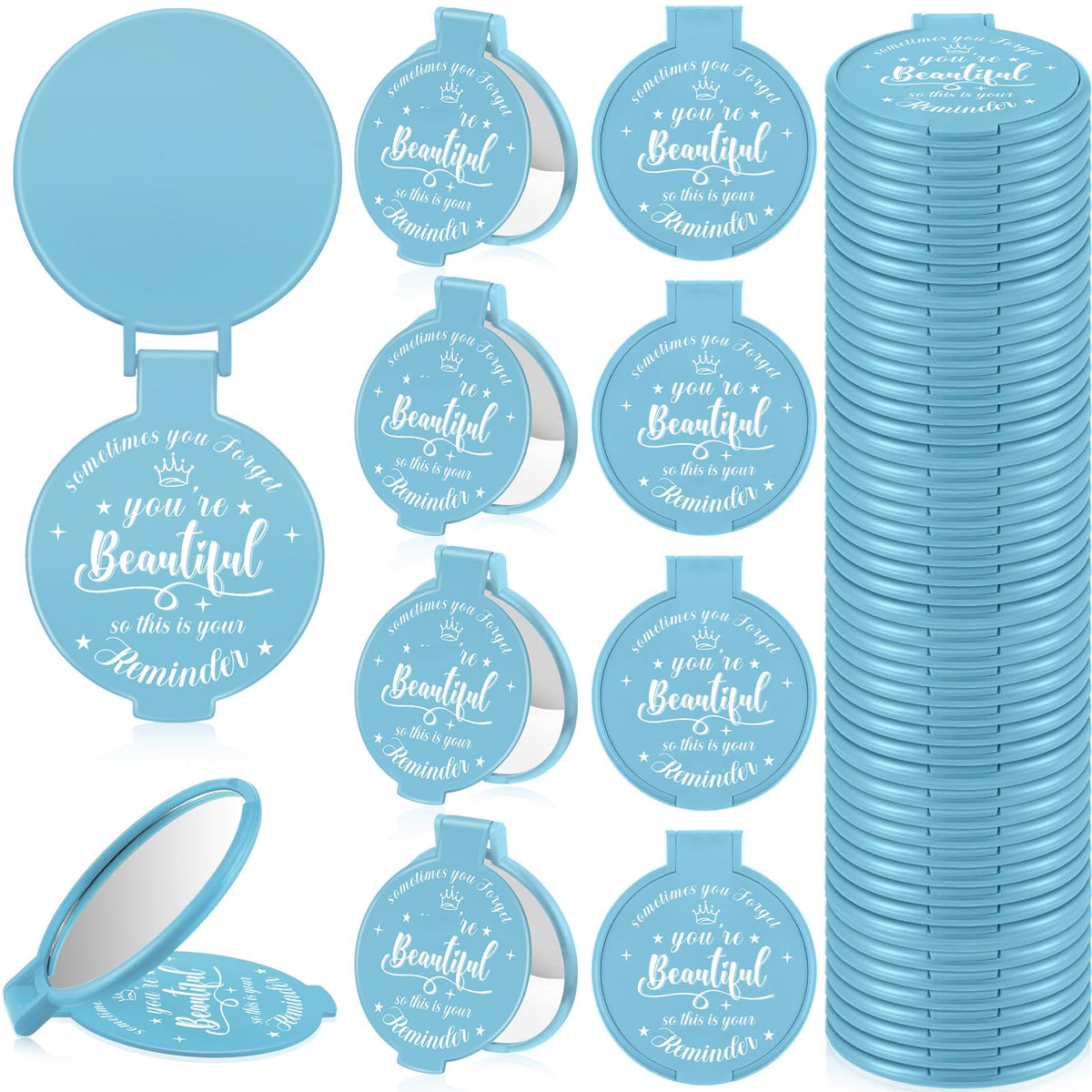 Gulfmew Inspirational Compact Mirror - Light Blue Mini Makeup Mirror For Gifts (36 Pcs)