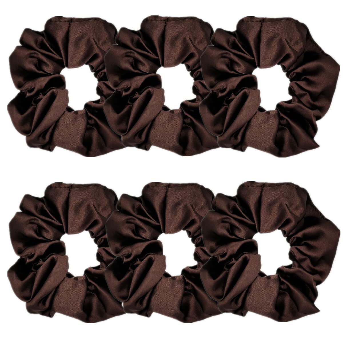 Sufermoe 6 Pcs Satin Silk Scrunchies - Dark Brown Soft Hair Bands for Women & Girls