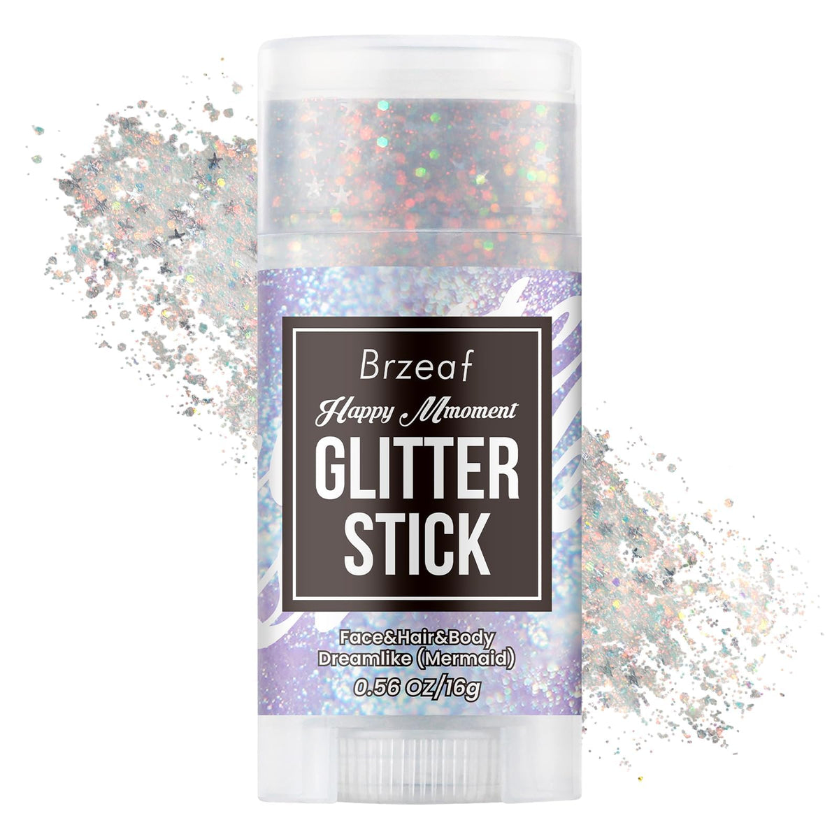 Brzeaf Mermaid Glitter Stick - Waterproof Shimmery Makeup For Hair, Eyes, Face, Body, 0.56 Oz