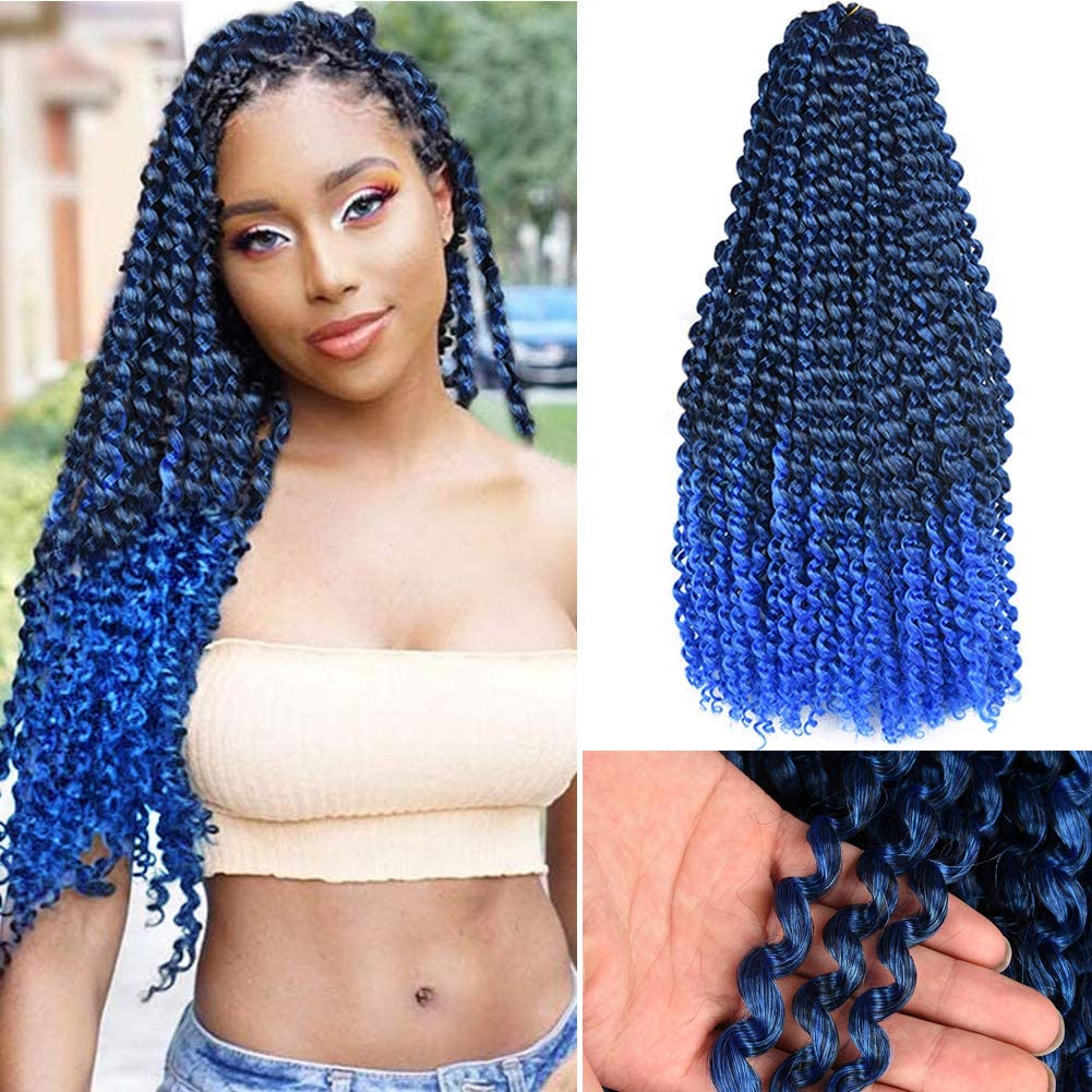 Yorostar 14&quot; Blue Water Wave Crochet Hair 6 Packs Ombre Blue Passion Twists Synthetic Extensions