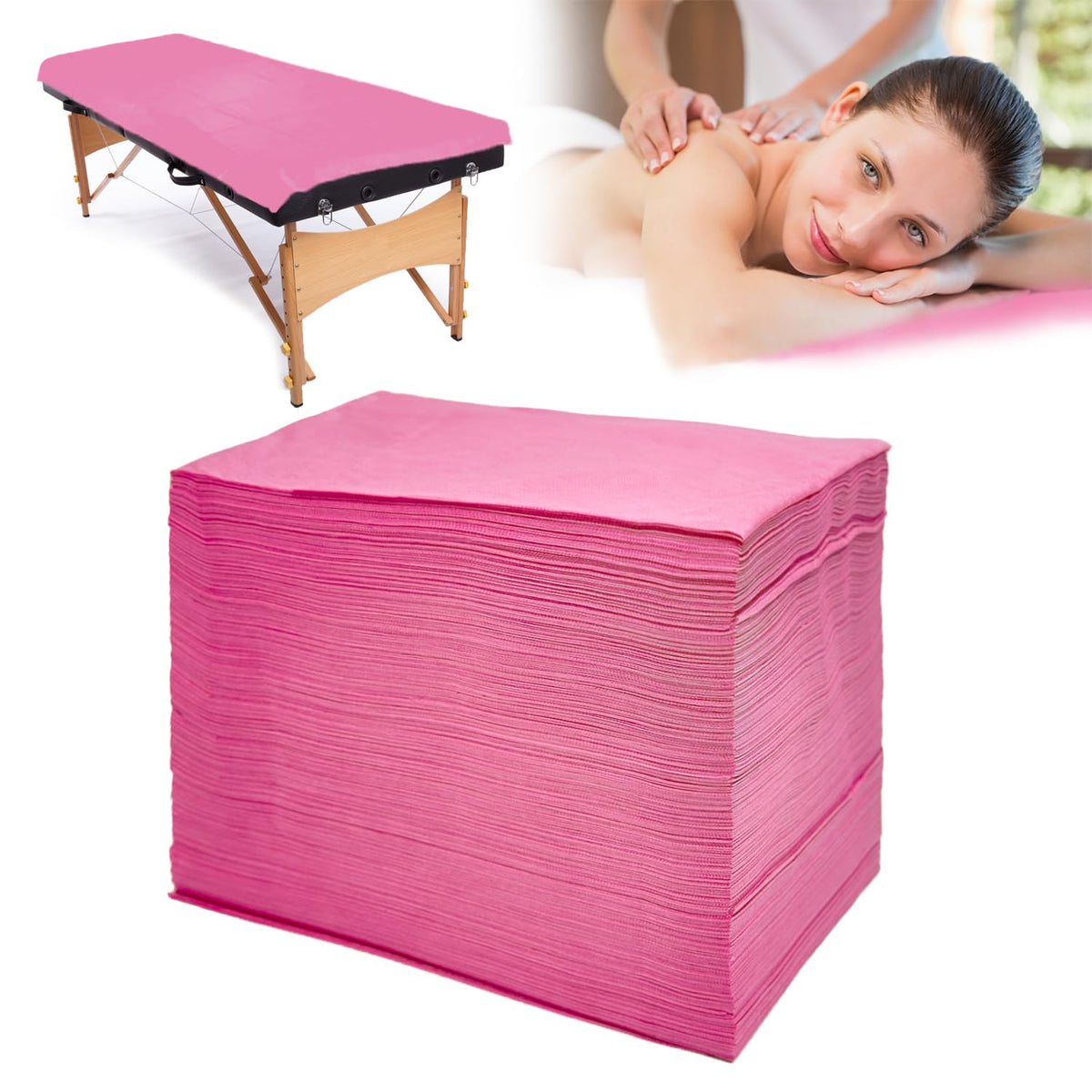 Flying Beauty 100Pcs Disposable Massage Table Sheets 31&quot;X71&quot; Pink Oil-Waterproof Spa Cover