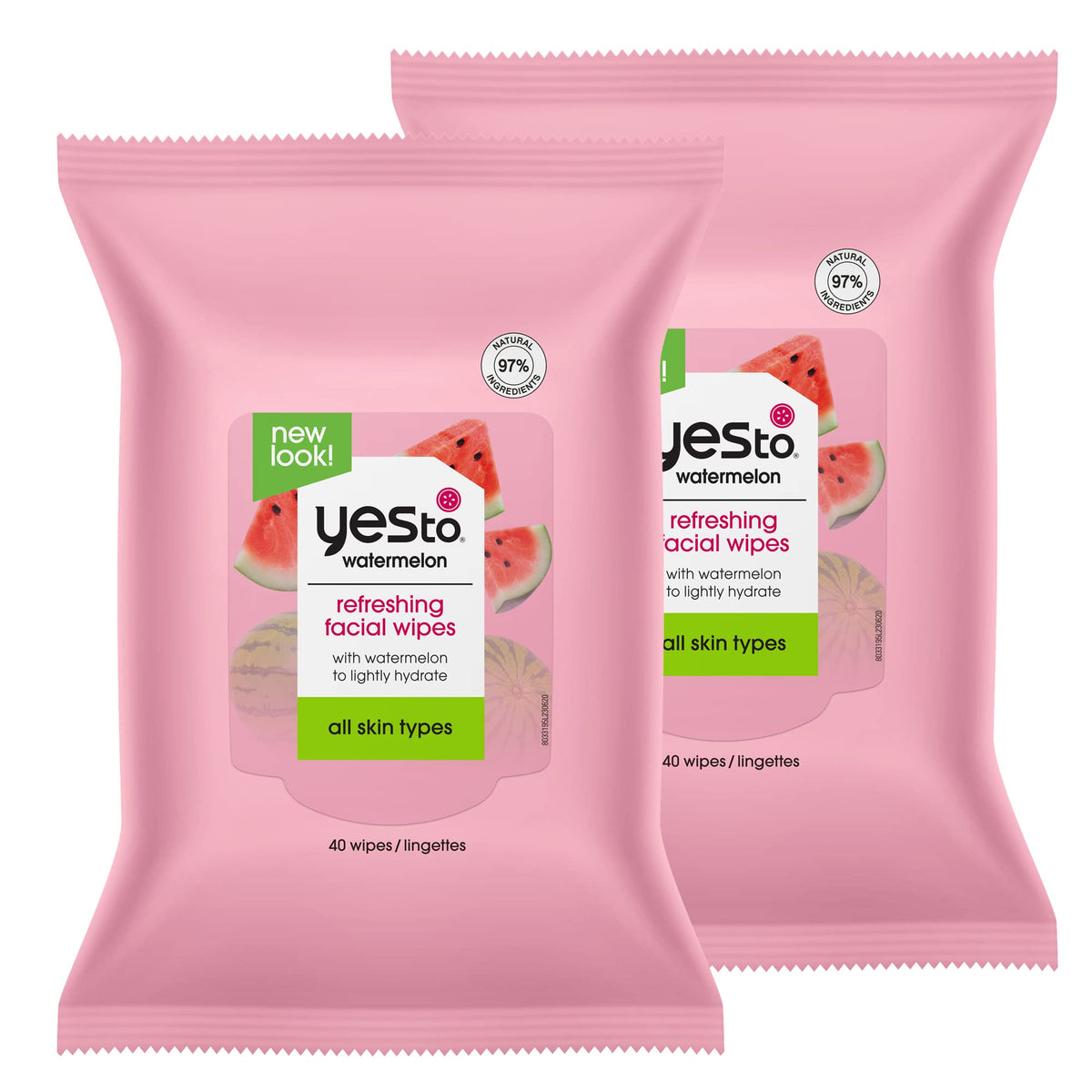 Yes To Watermelon Face Wipes, Refreshing Makeup Remover, 40 Count (Pack Of 2)