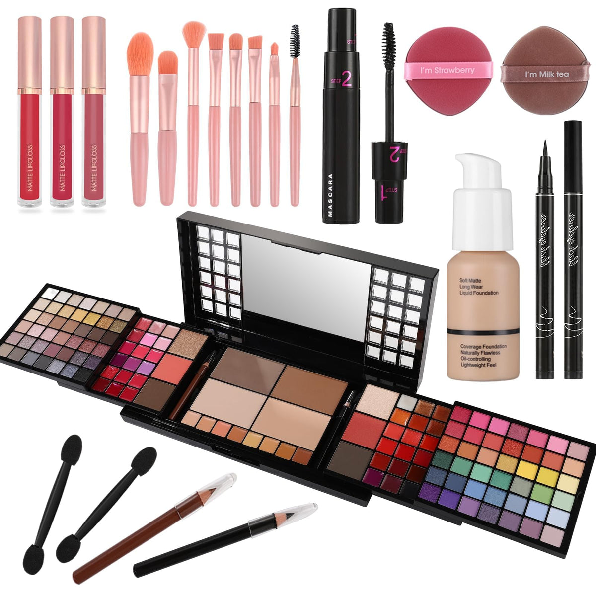 Charmcode Ultimate Full Makeup Kit - All-In-One Gift Set With Eyeshadow, Lipstick, Foundation & More