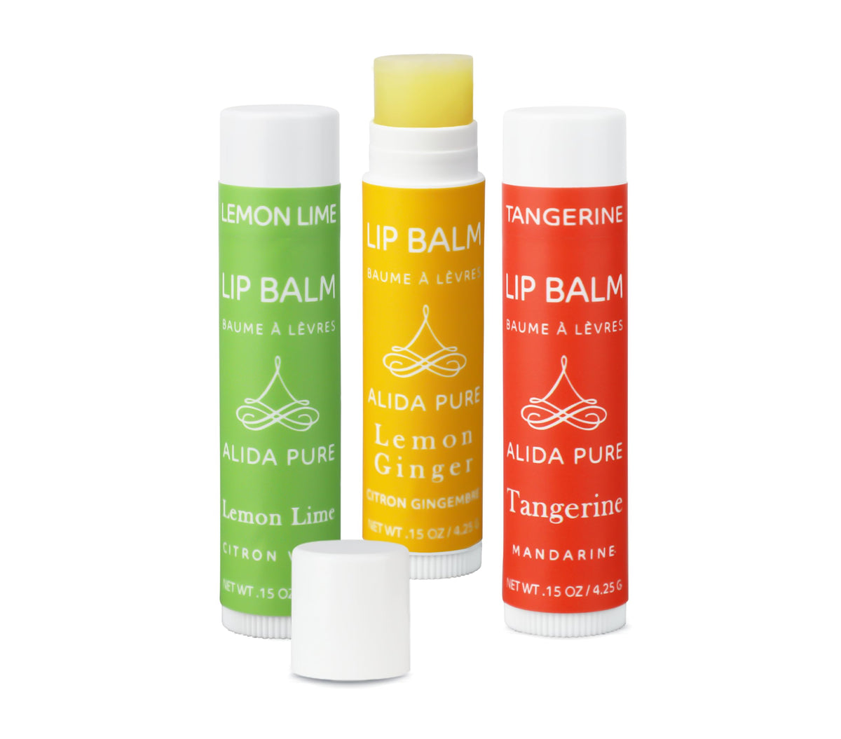 ALIDA PURE Vegan Citrus Lip Balm Set - 3 Tubes, Beeswax Free, Natural Moisturizer for Dry Lips