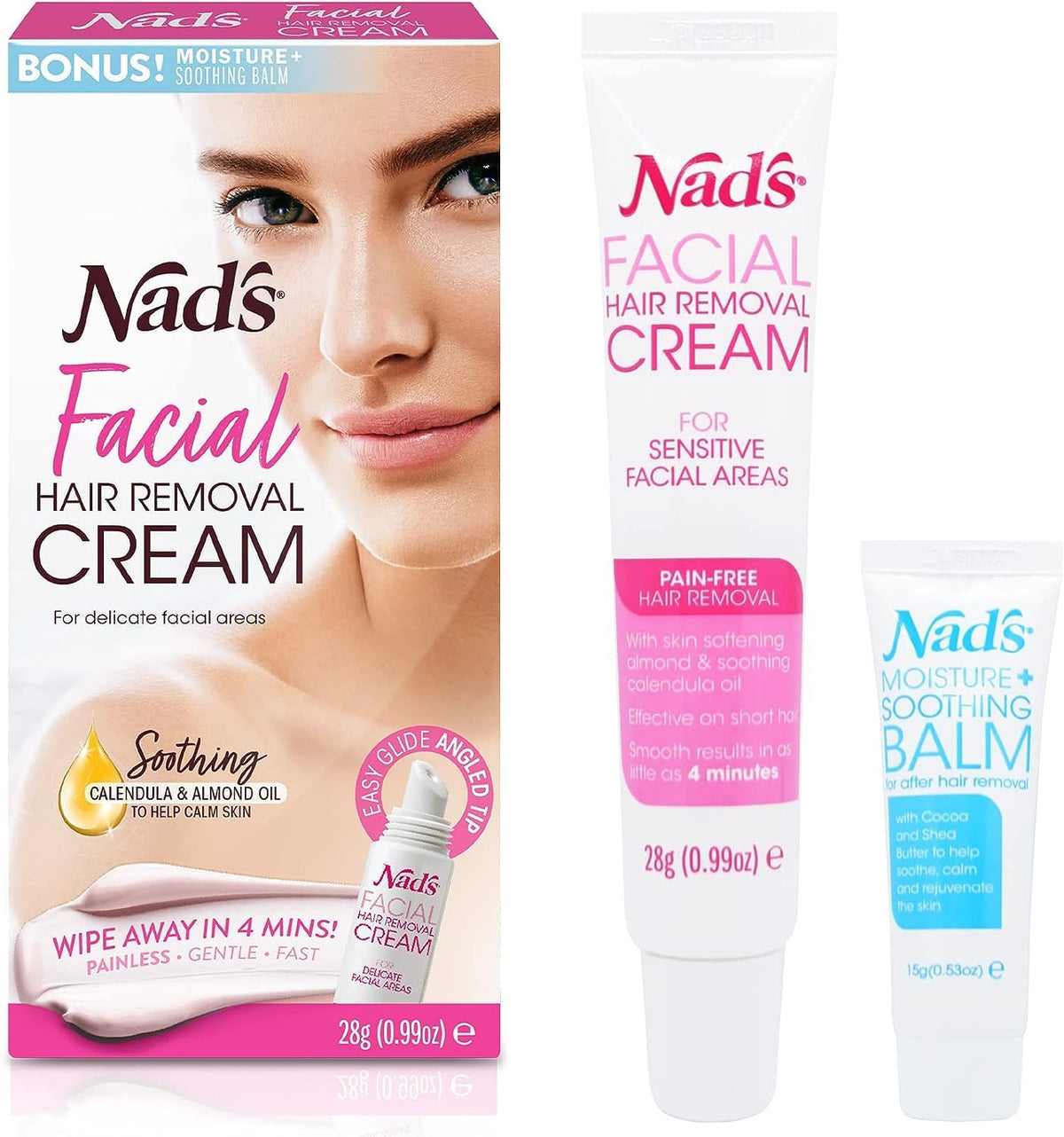 Nad'S Gentle Facial Hair Removal Cream For Women - Sensitive Depilatory, 0.99 Oz, Pink