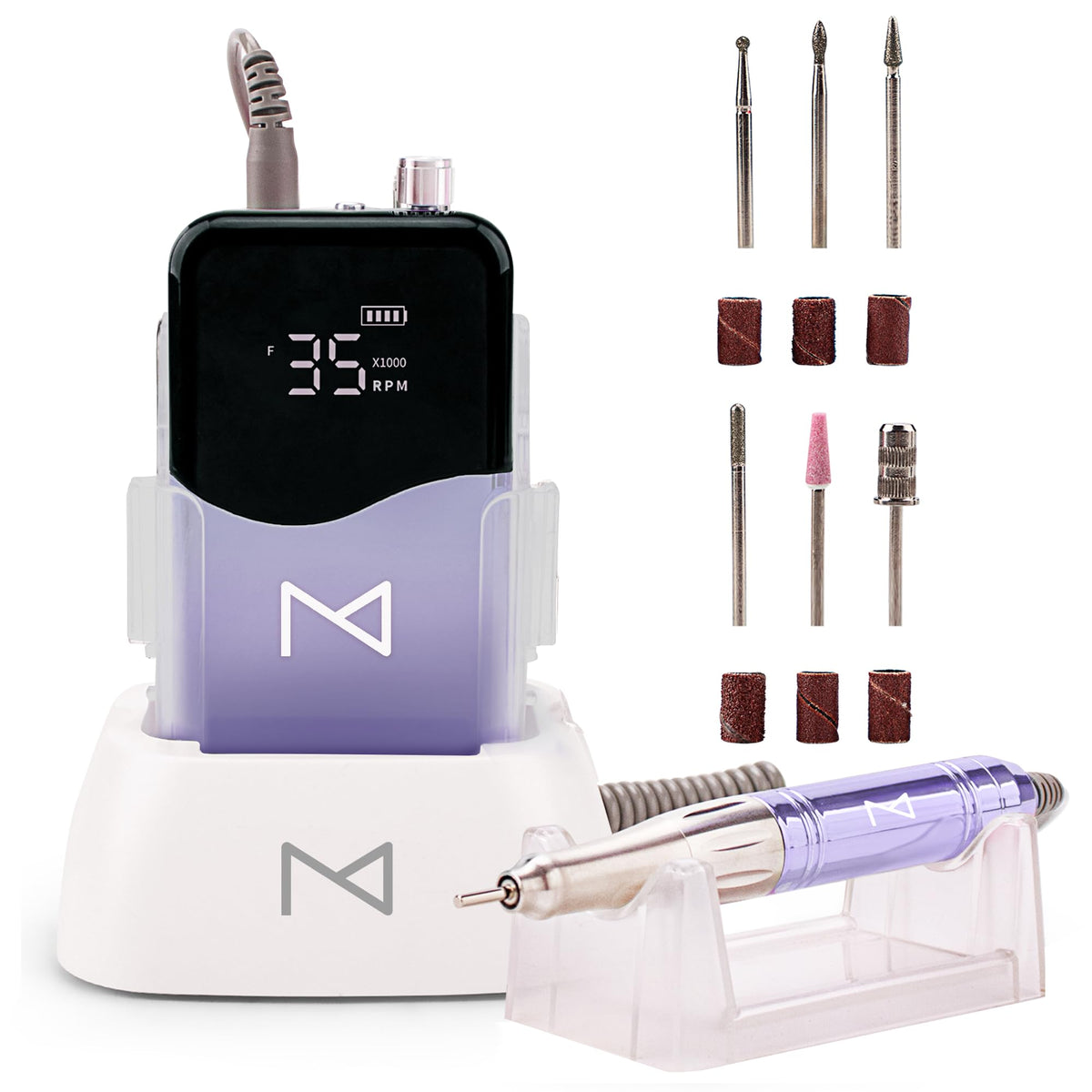 M Mase Professional Nail Drill Machine - 35000 RPM Cordless Electric Nail File in Violet