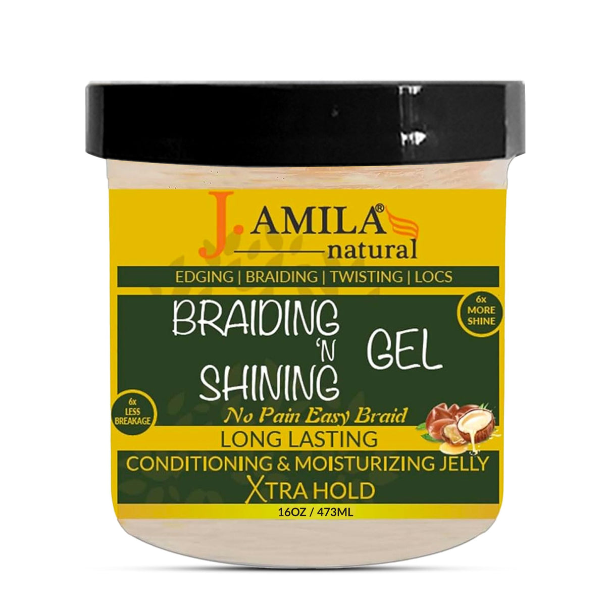 J. Amila Natural Braiding & Shining Gel - Long Lasting Hold, 16Oz Conditioning & Moisturizing