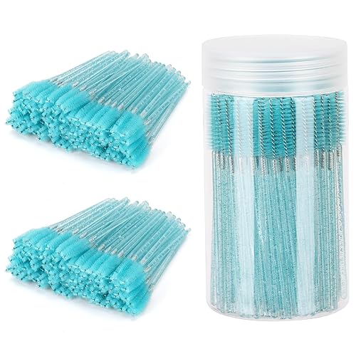 Tbestmax 300 Pcs Disposable Eyelash Brush Set - Crystal Blue Spoolies for Makeup & Extensions