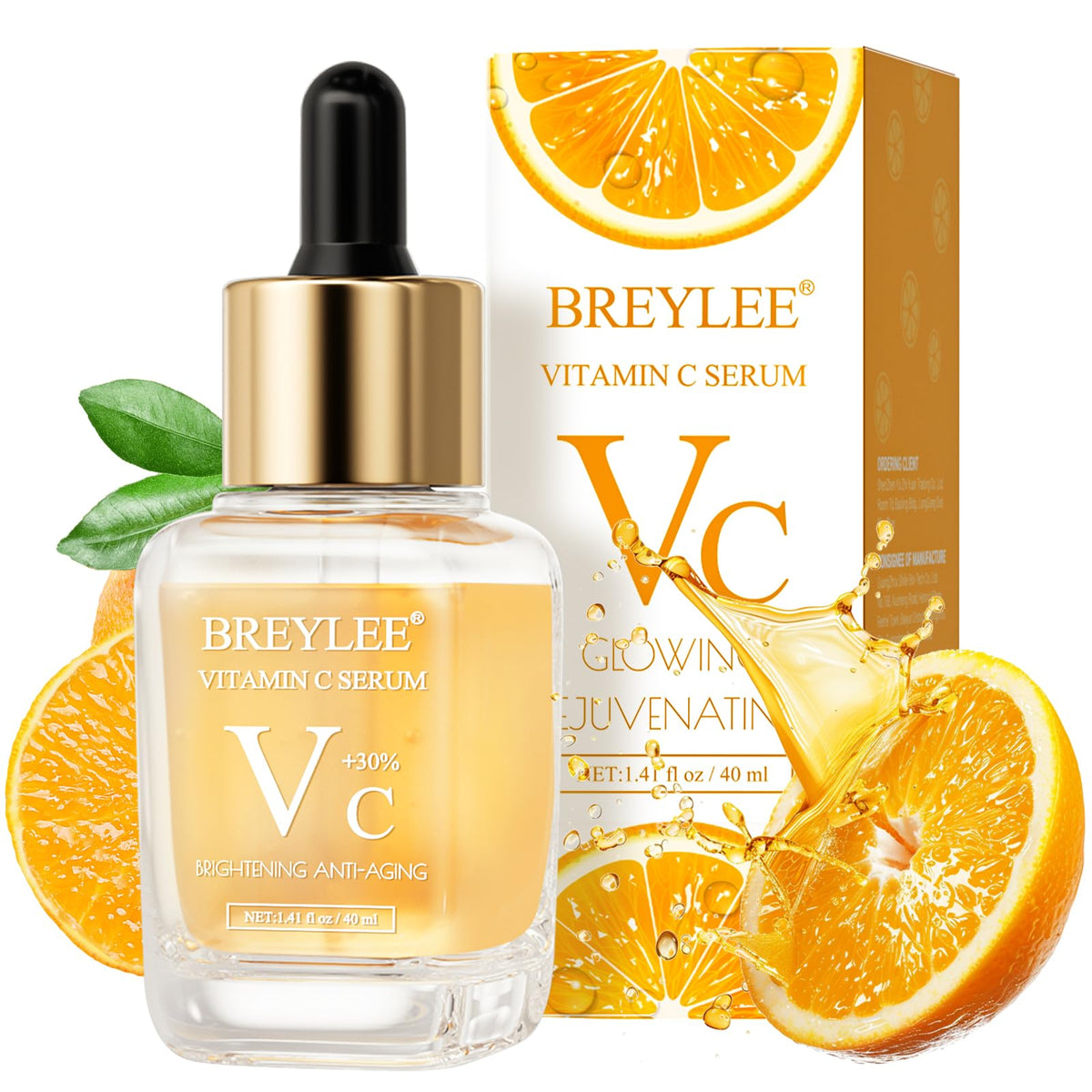 BREYLEE Vitamin C Serum with Hyaluronic Acid & Retinol - Brightening, Anti-Aging, 1.4 oz