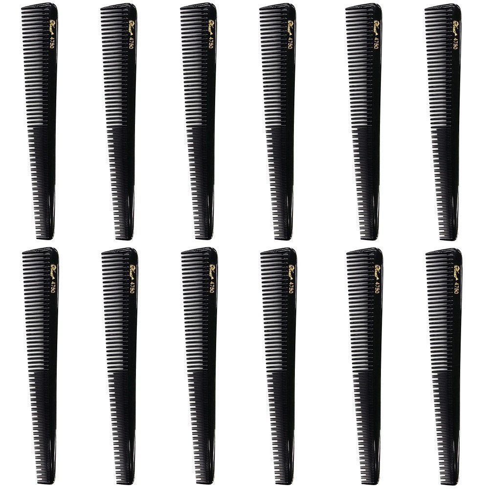 Krest 4750 Taper Teaser Comb - 12 Pack, 7.5&quot; Rubber Hair Styling Tool, Black