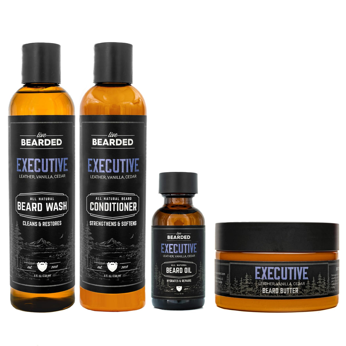 Live Bearded Complete Beard Grooming Kit - Wash, Conditioner, Oil & Butter - Executive Scent