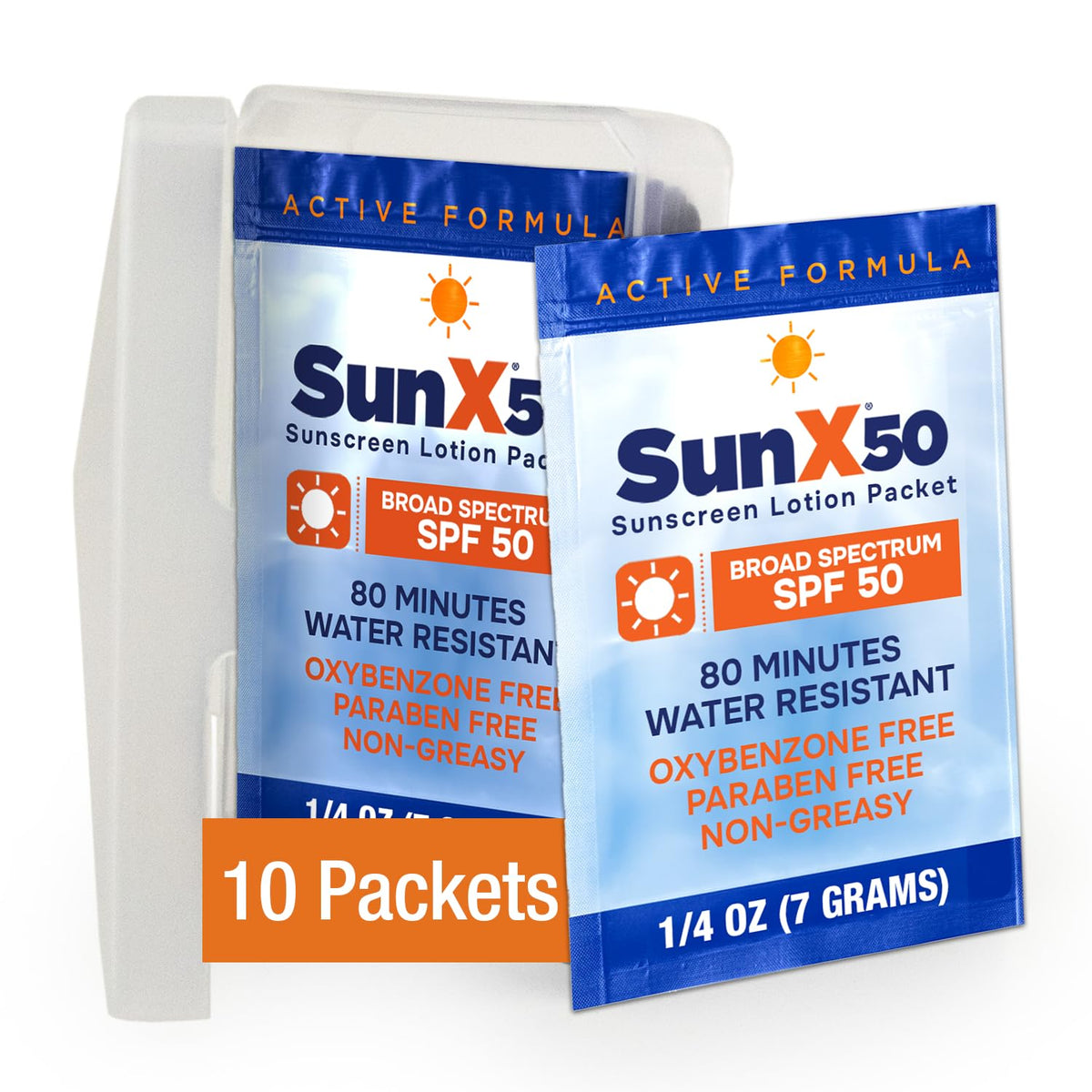 Coretex Sun X 50 Spf Sunscreen Packets - Travel Size, Paraben-Free, Water Resistant, 10Ct