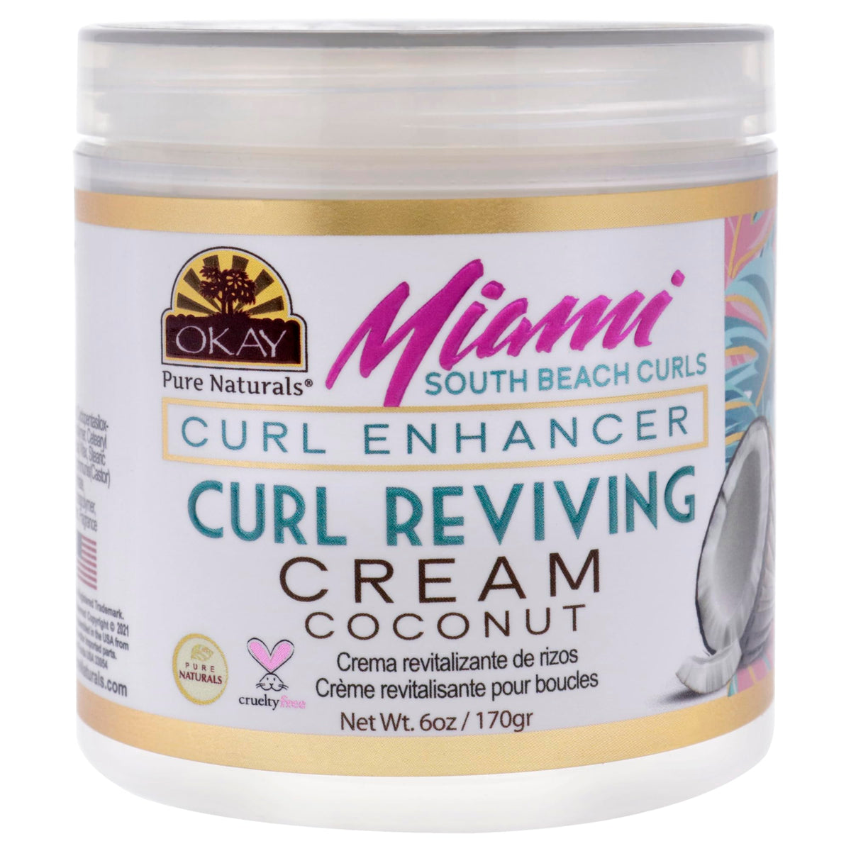 Okay Miami South Beach Curls - Curl Enhancing Cream for Women, 6 oz - White