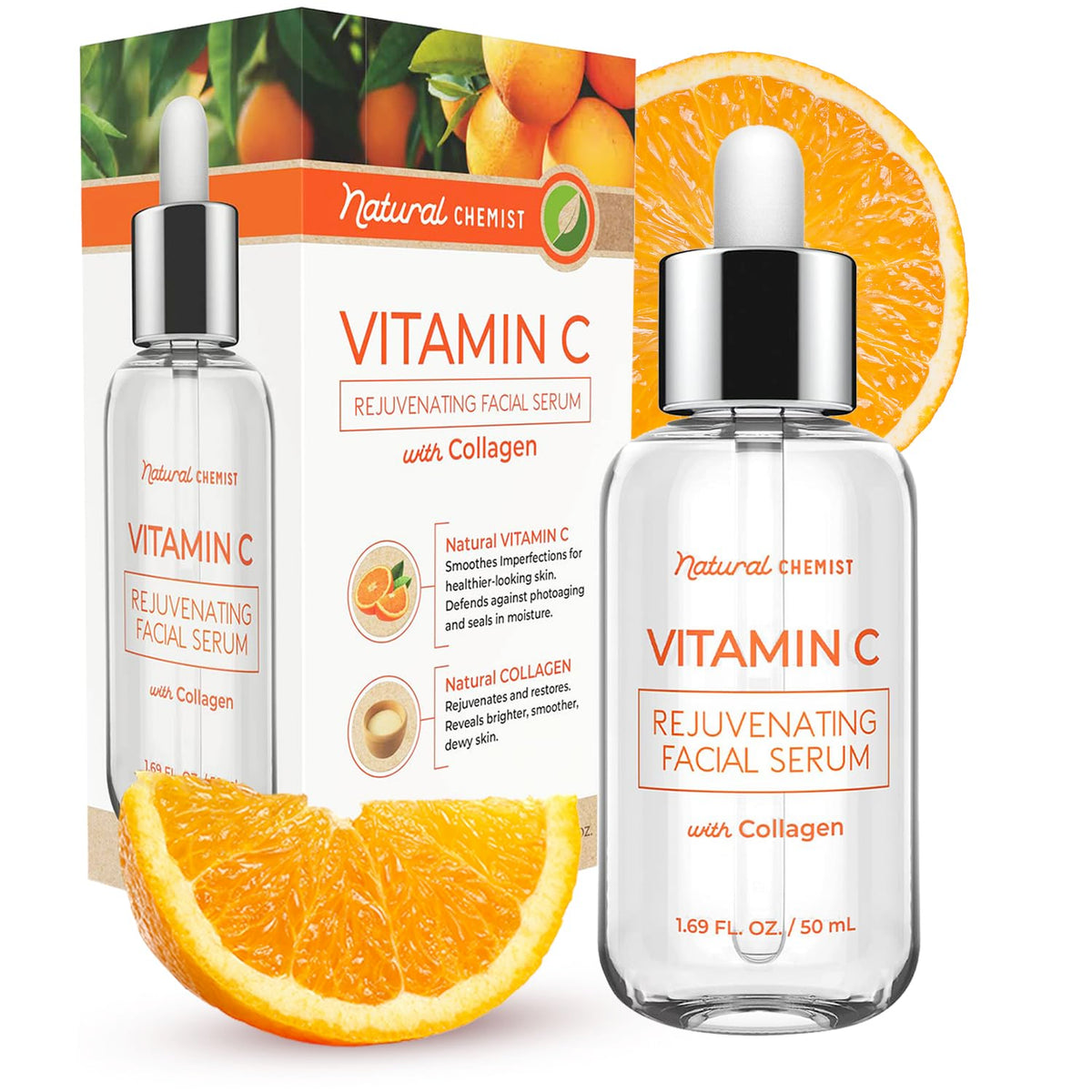 Natural Chemist Vitamin C Serum With Collagen - Anti-Aging, Brightening, Acne Treatment, 1.69 Oz