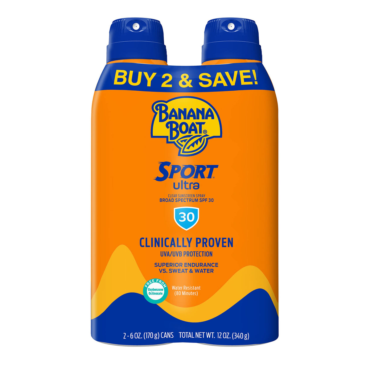 Banana Boat Sport Ultra Spf 30 Sunscreen Spray Twin Pack - Water Resistant, Oxybenzone Free, 6Oz