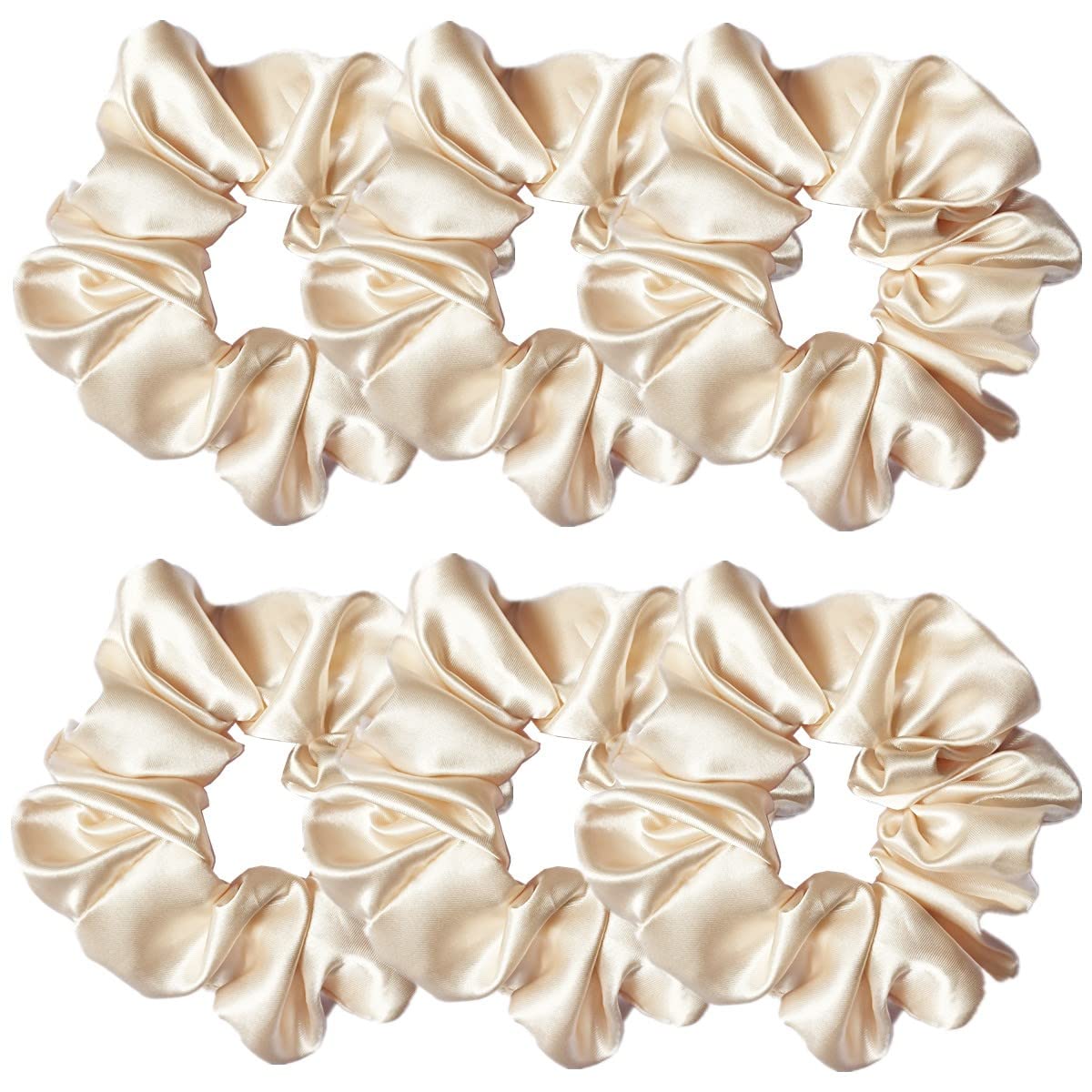 Sufermoe 6 Pcs Satin Silk Hair Scrunchies - Soft Hair Ties & Ponytail Holders for Women, Beige