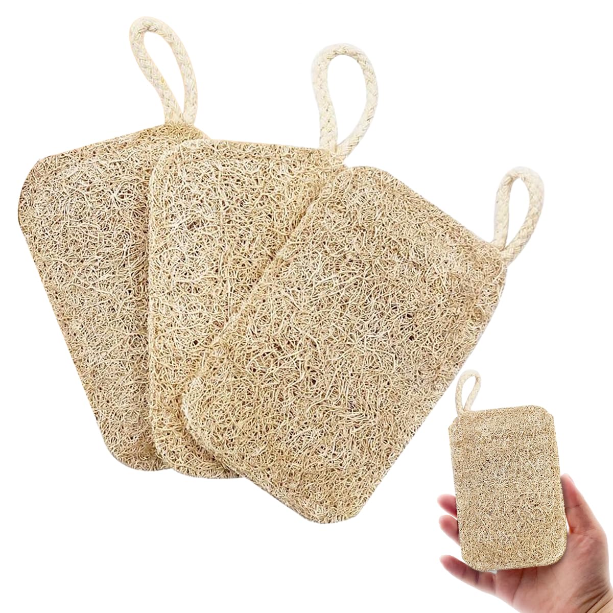 Couleurs Natural Loofah Sponge Exfoliating Body Scrubber 3 Pack - Compostable, Durable, Beige