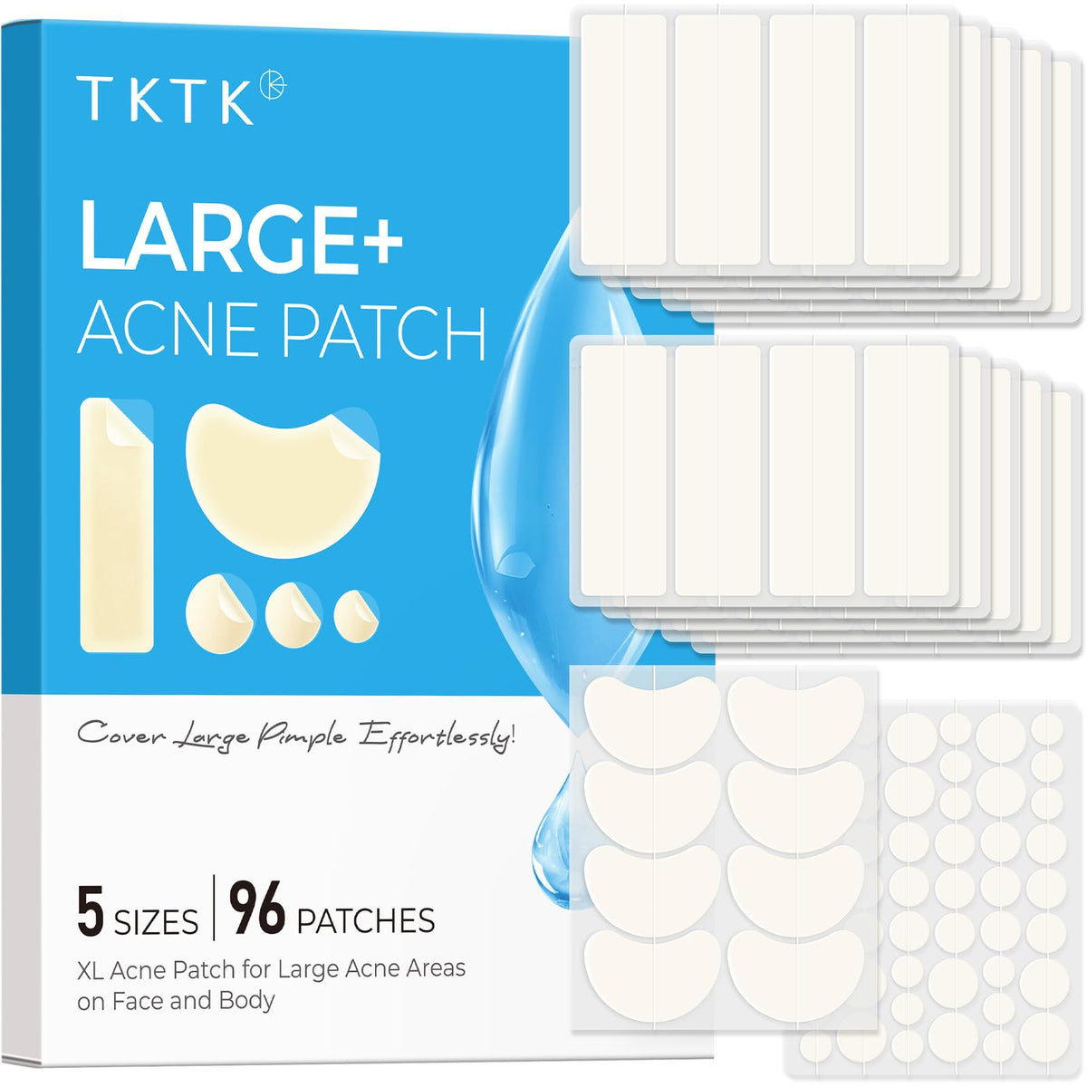 Tktk Large Pimple Patches, Xl Hydrocolloid Acne Bandages, 96 Count For Face & Body