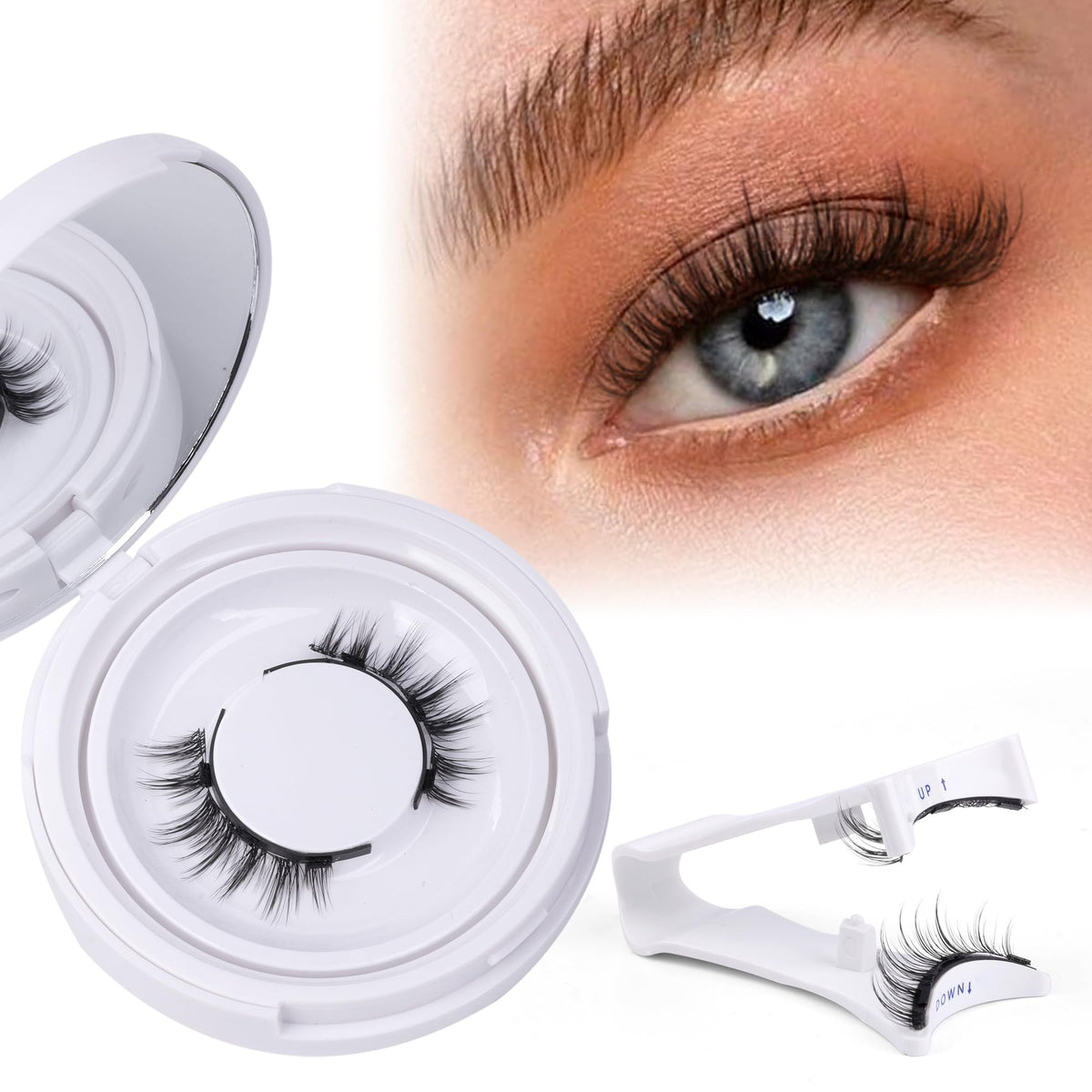 Lanflower Magnetic Eyelashes Kit - Reusable Cat Eye Lashes, No Glue, Natural Look, Applicator Included