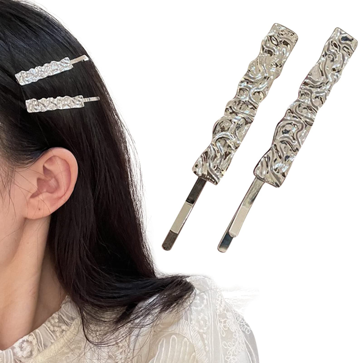 Qtalkie 2Pcs Metal Water Ripple Bridal Hairpins - Beige Bobby Dancer Clips For Hair Styling