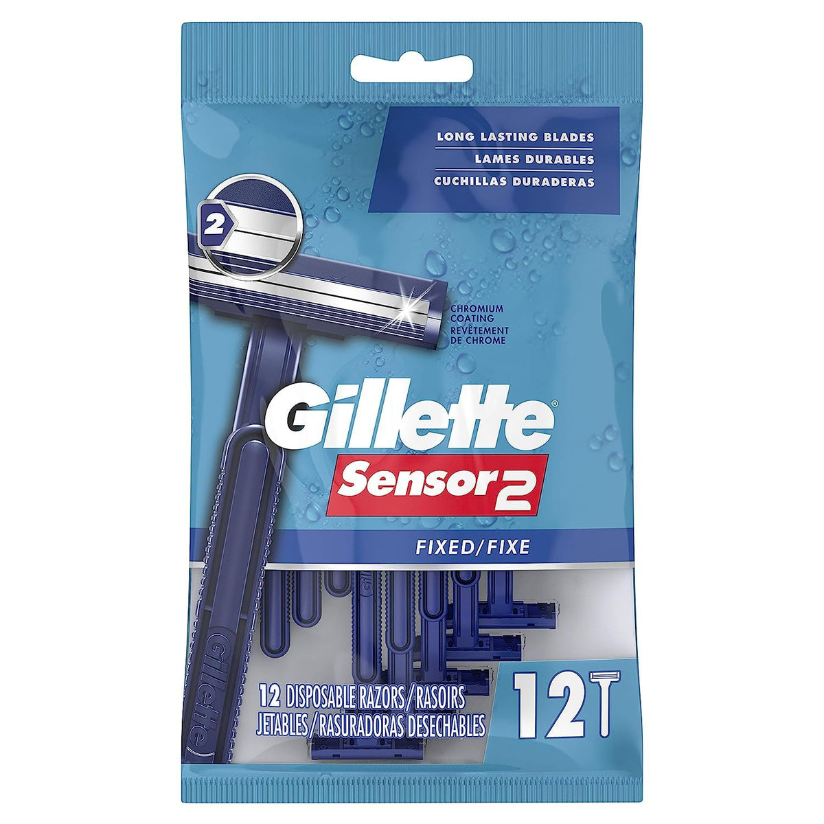 Gillette Sensor2 Disposable Razors - 12 Count, Silver Chromium Blades For A Smooth Shave