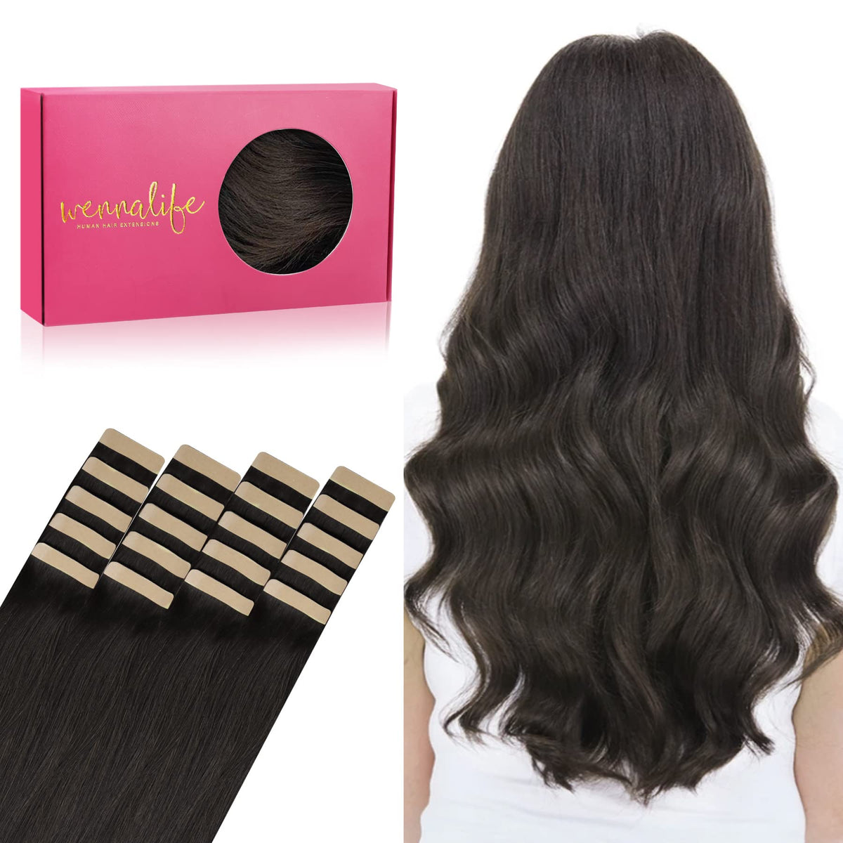 WENNALIFE 12&quot; Dark Brown Tape in Hair Extensions, 20pcs 40g Remy Human Hair, Straight Skin We