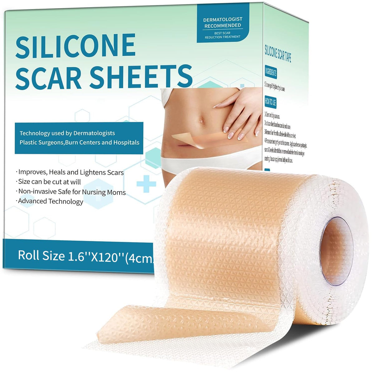 Rvlaim Silicone Scar Sheets - 1.6&quot;X120&quot; Roll, Professional Scar Removal For Keloids & Burns