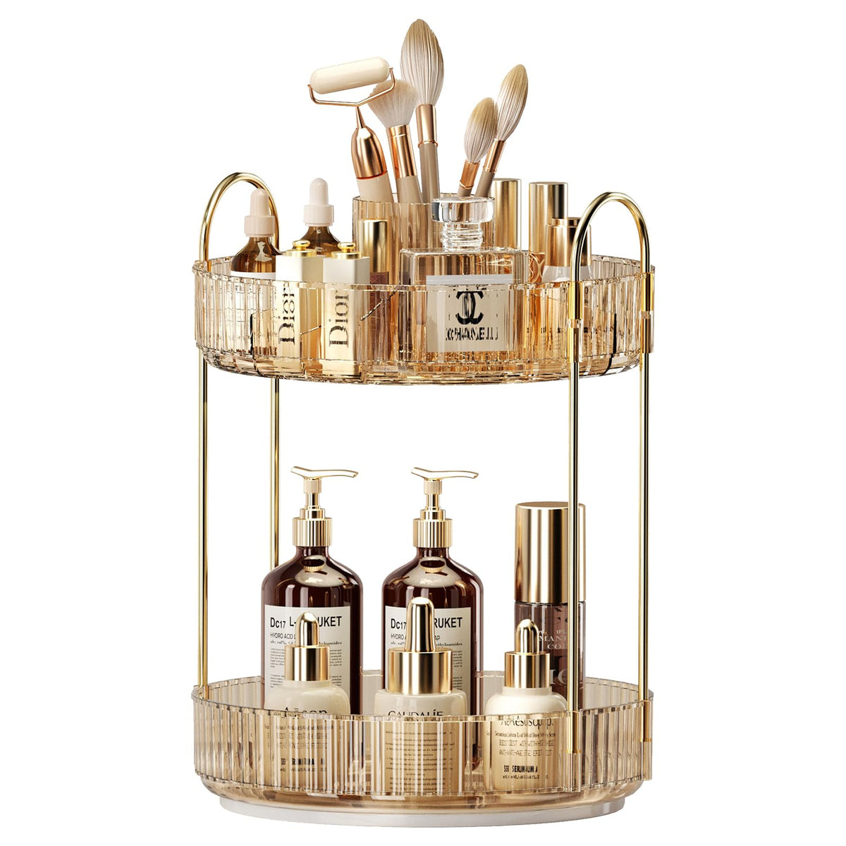 Oifecsie 360° Rotating Makeup Organizer - Large-Capacity 2 Tier Cosmetic Storage In Honorable Gold