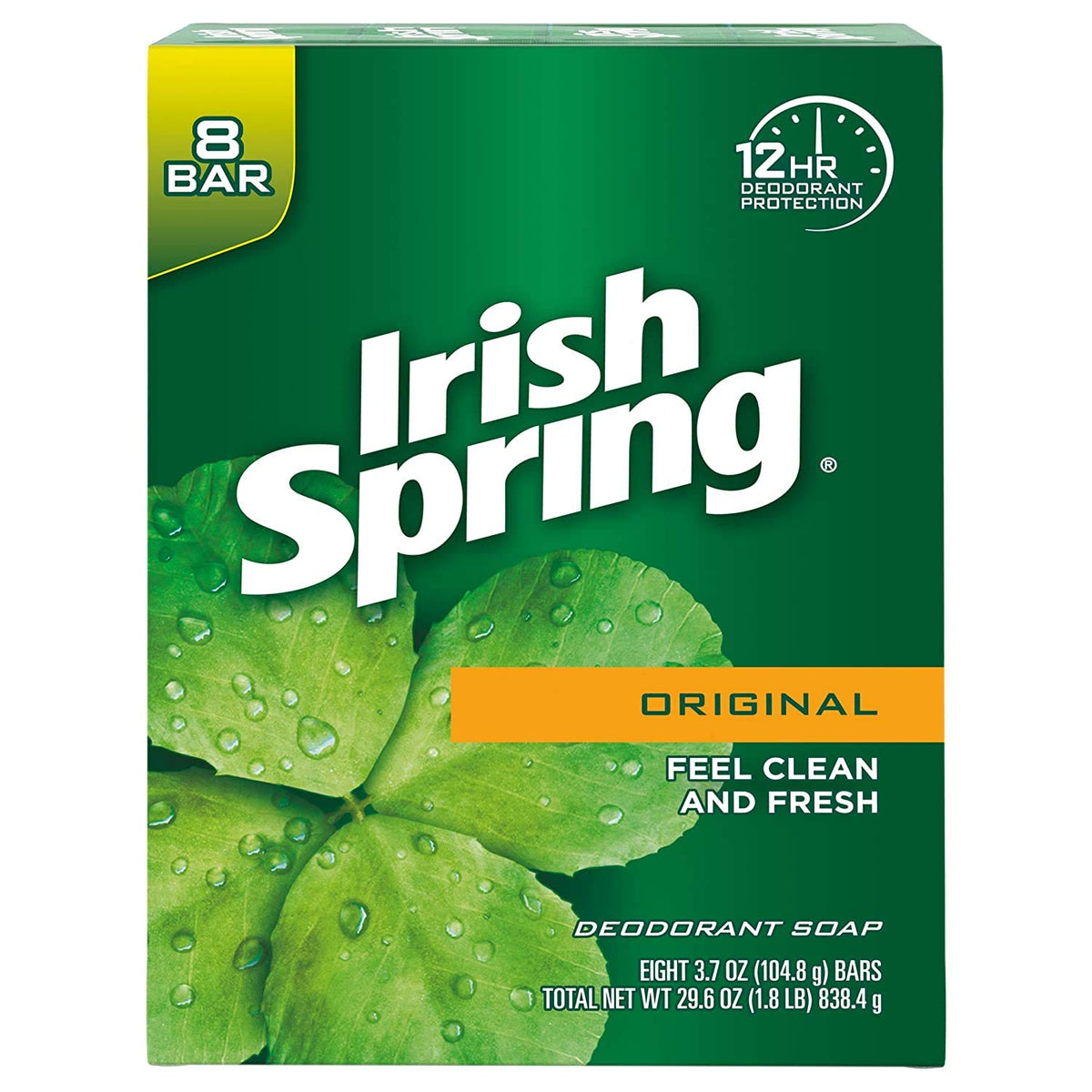 Irish Spring Original Deodorant Soap, 3.75 Oz Bars, 8 Count - Unisex Cleansing Soap