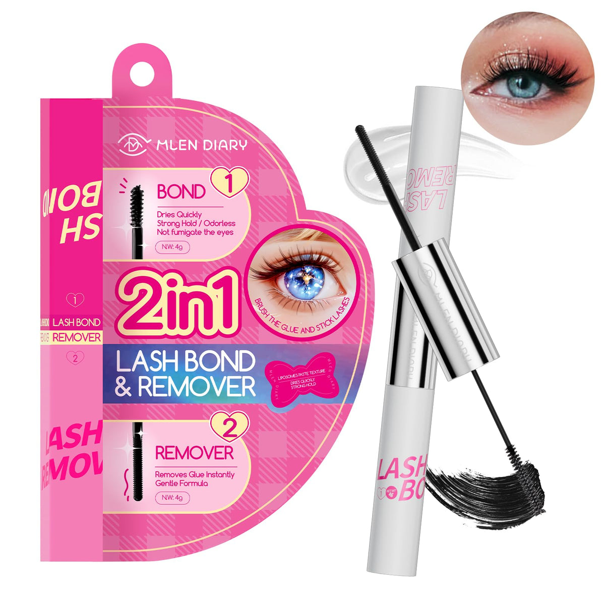 Mlen Diary 2-In-1 Lash Bond & Remover - Waterproof, Strong Hold, Fast Removal, Non-Irritating