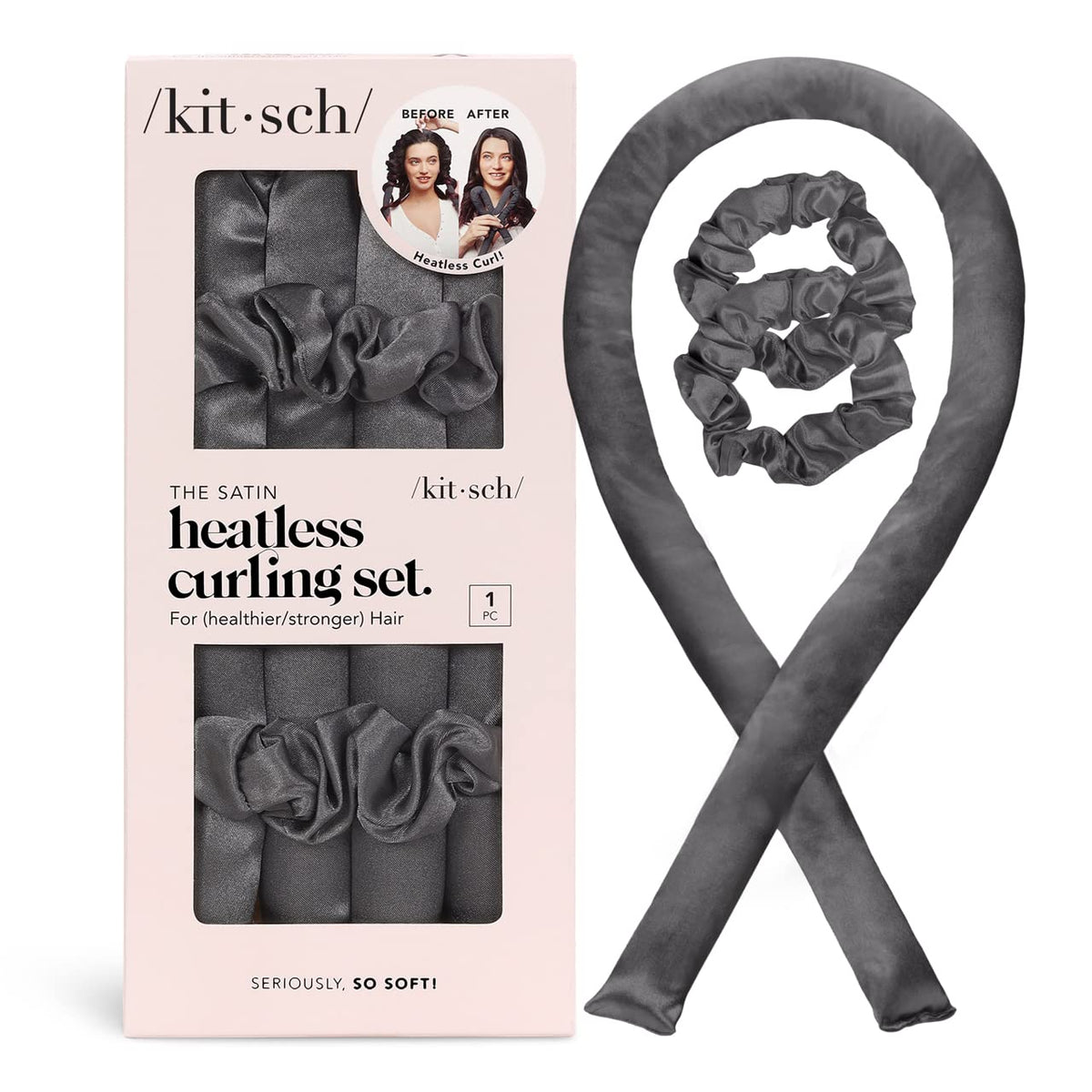 Kitsch Heatless Curling Set - Charcoal Foam Overnight Hair Rollers For No Heat Curls