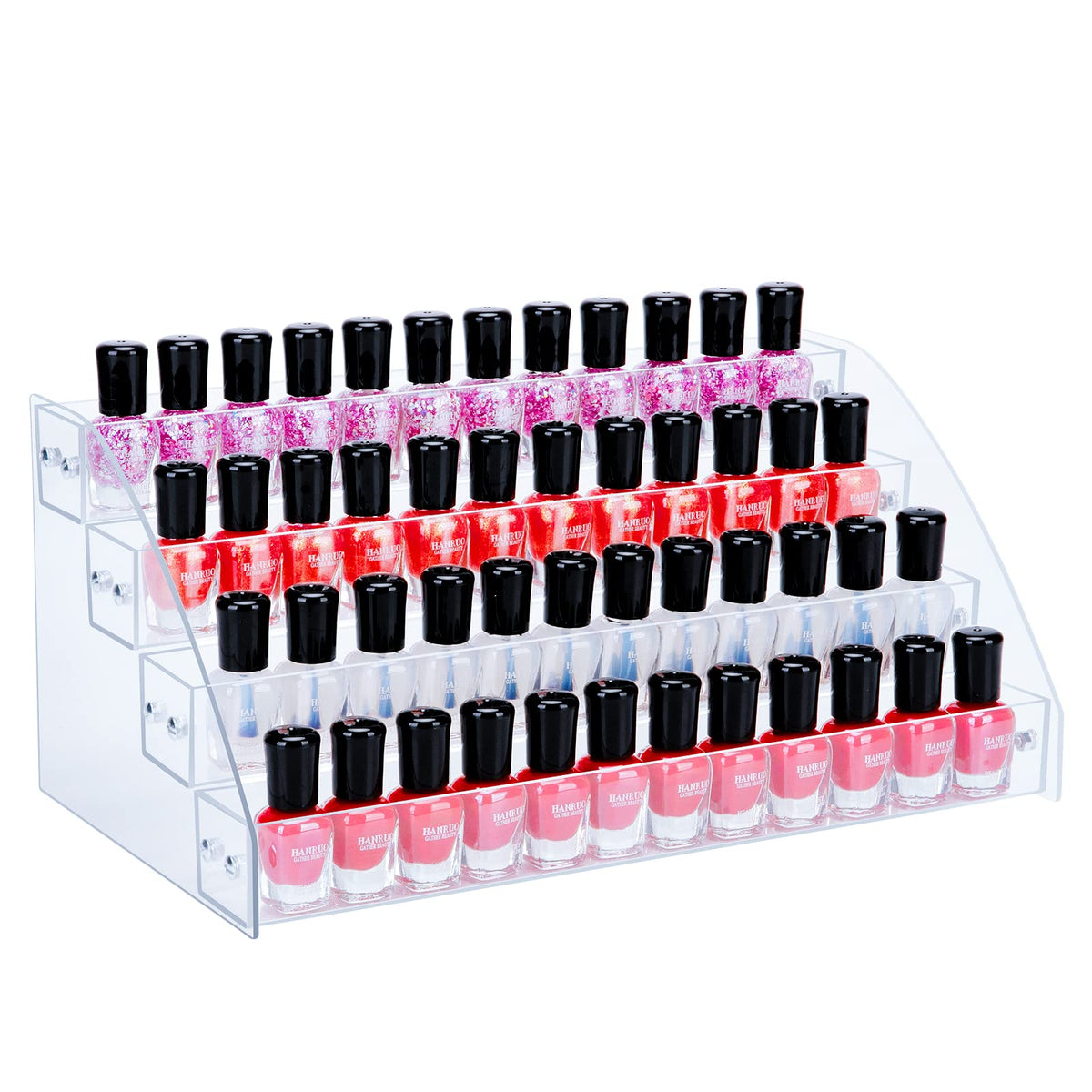 KINGROW 4-Tier Acrylic Nail Polish Organizer for 48 Bottles - Makeup & Jewelry Storage Rack