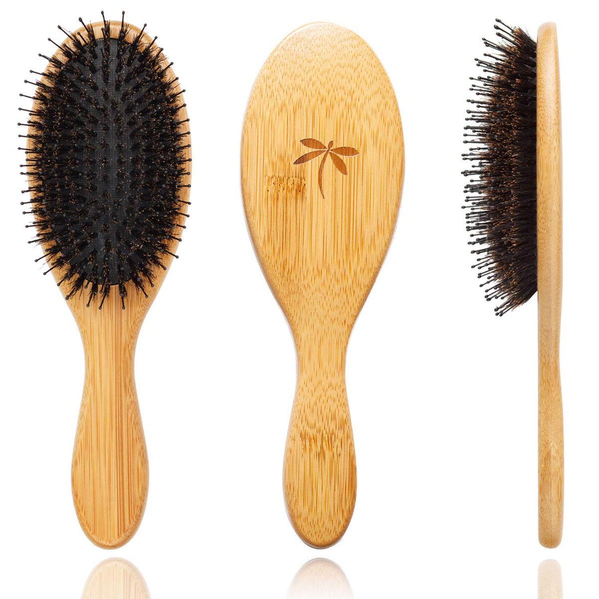 Belula Boar Bristle Hair Brush - Detangling Brush For Curly & Long Hair, Wooden, Orange Box