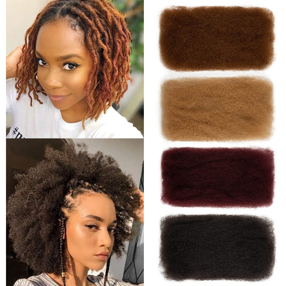 FASHION IDOL Afro Kinky Human Hair Bulk for Dreadlocks & Braiding - Light Auburn, 10 Inch, 150g